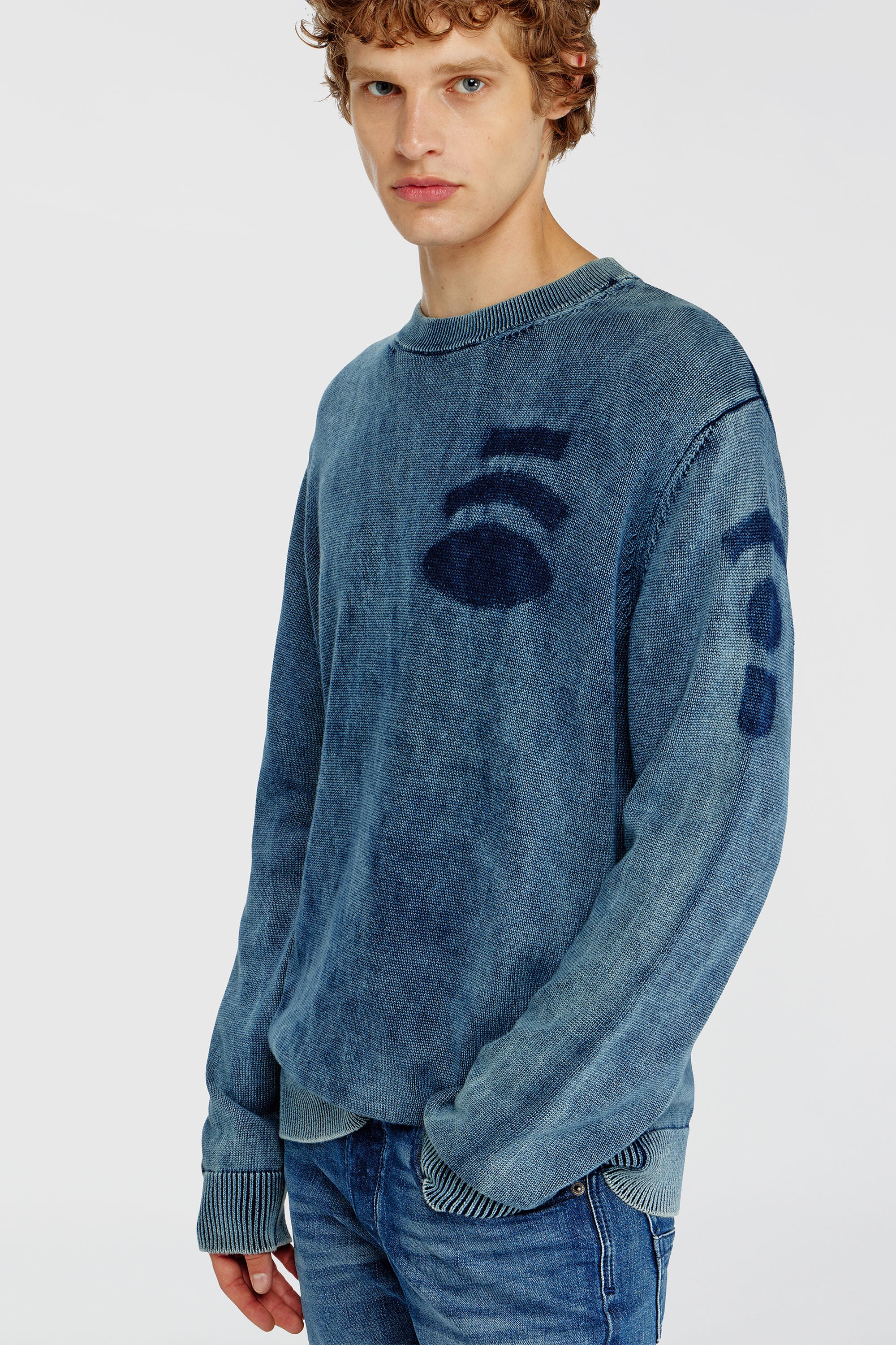 Diesel - K-PERNE, Man's Denim-look jumper with patch effects in Medium blue - 5