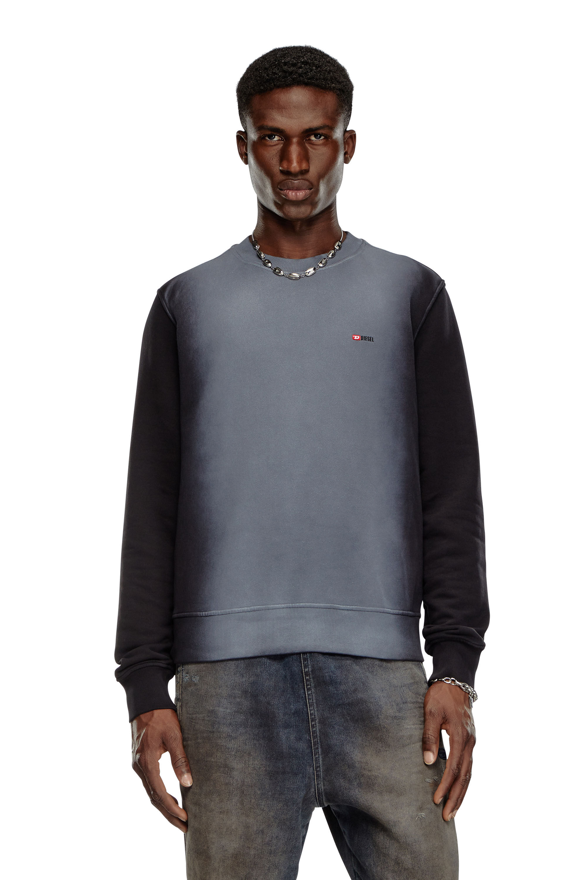 【DIESEL】S-Ginn-K48 Men's Cotton sweatshirt with faded patches | Black | Diesel