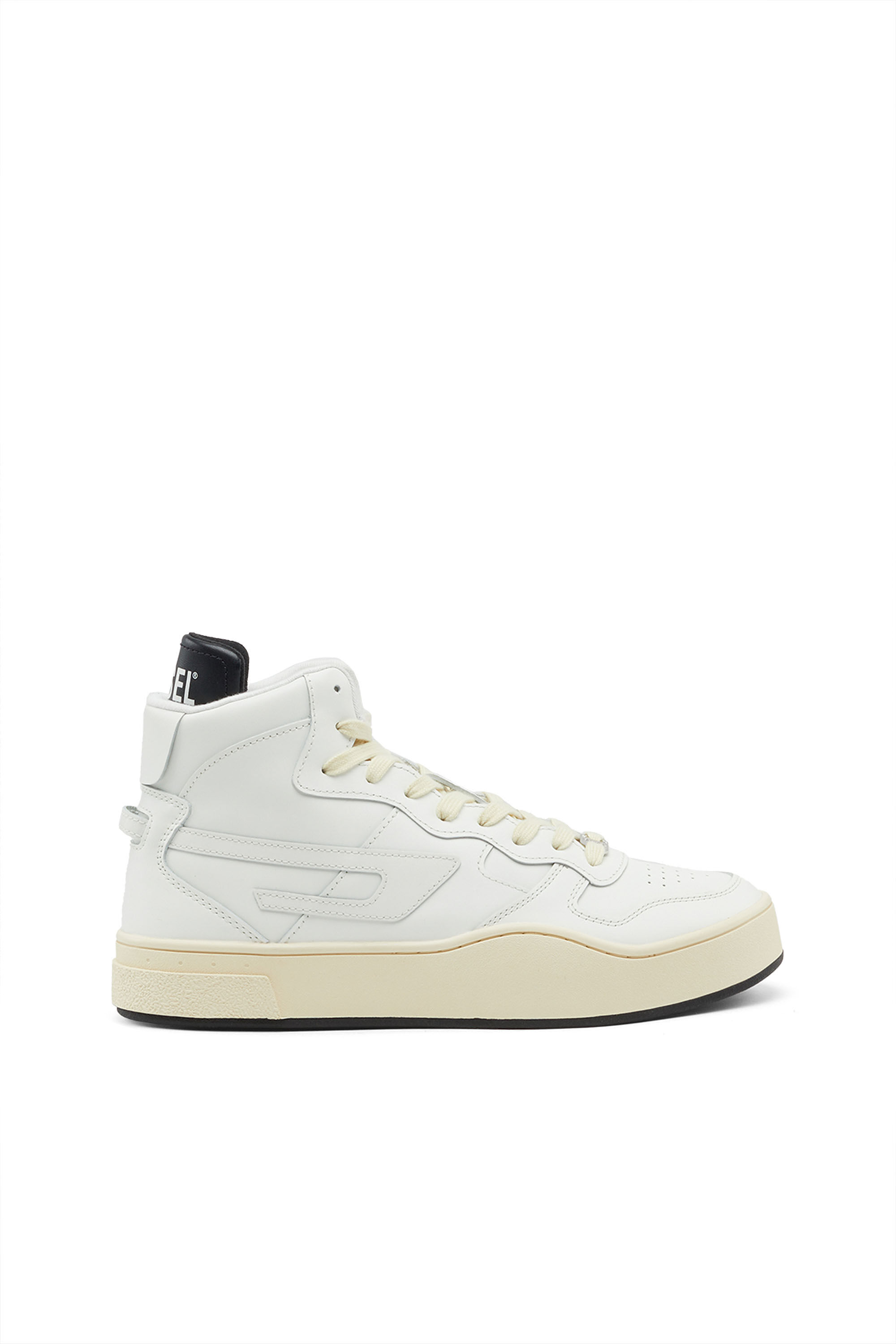 Diesel - S-UKIYO MID, Male's Leather high-top sneakers with D logo in White - 1