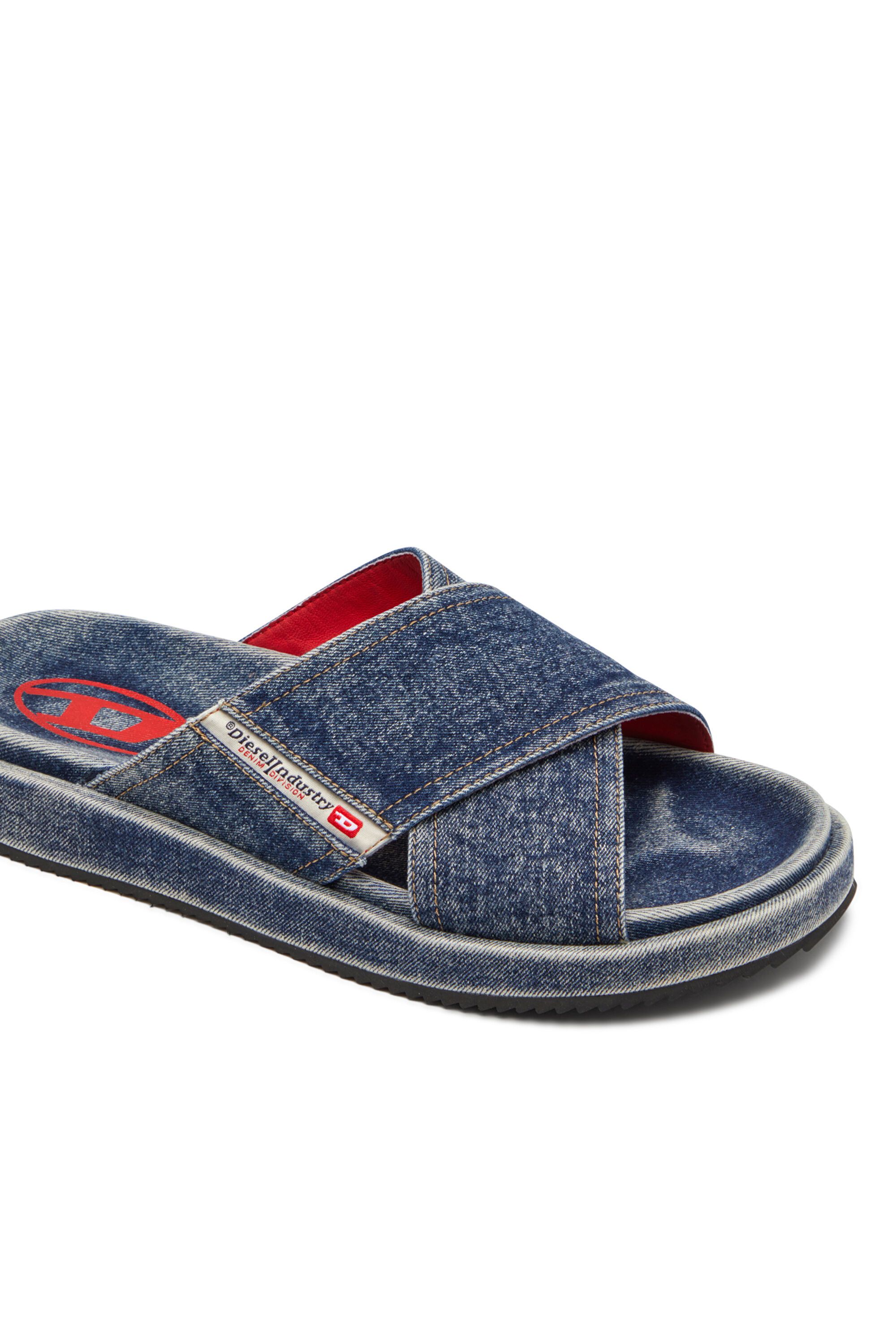 Diesel - SA-SLIDE CRIS CROS, Unisex's Sa-Slide-Denim slides with criss-cross straps in Blue - 6