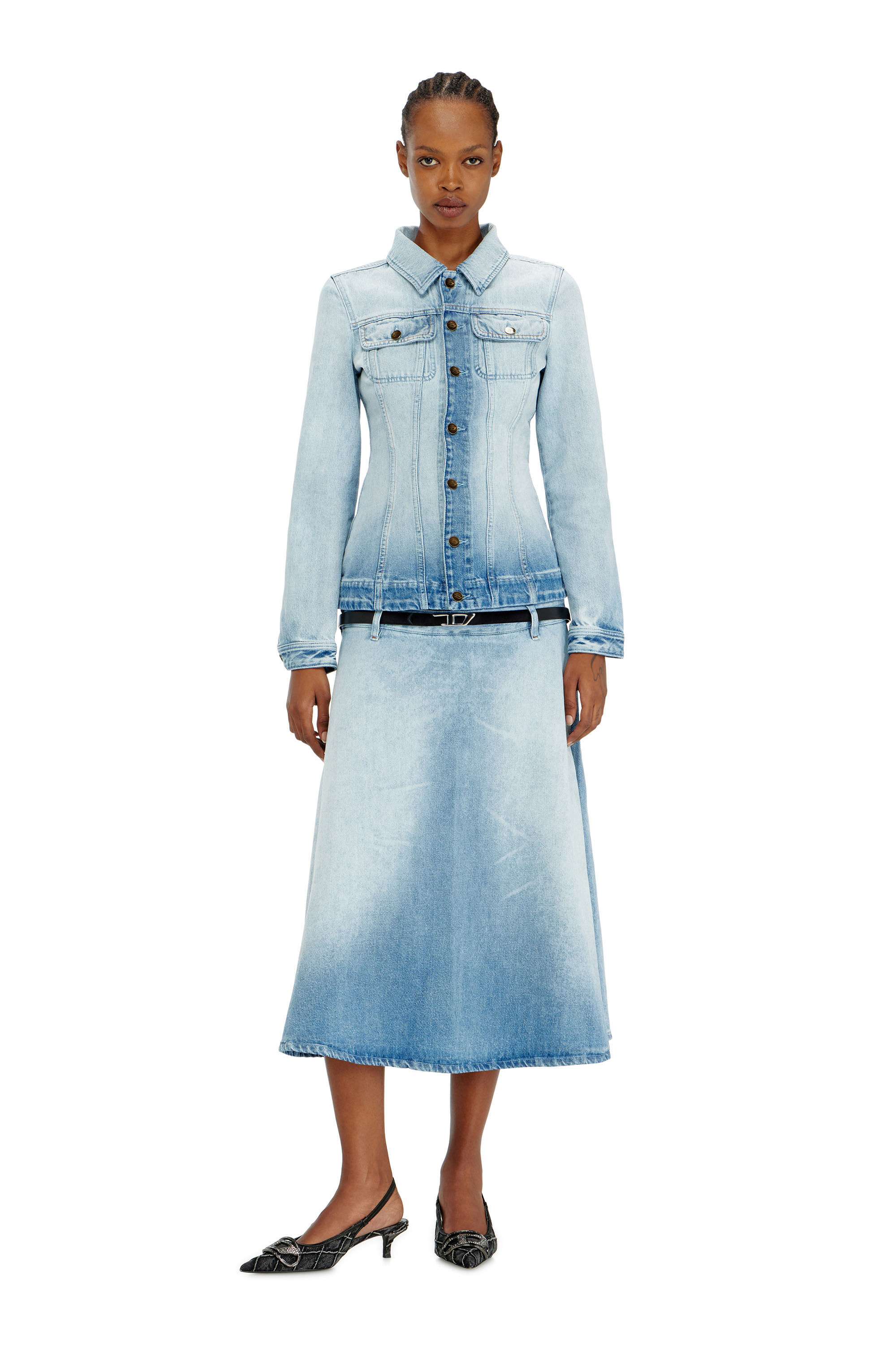 Diesel - DE-KATERIN-S, Female's Hourglass denim trucker jacket in Light Blue - 1