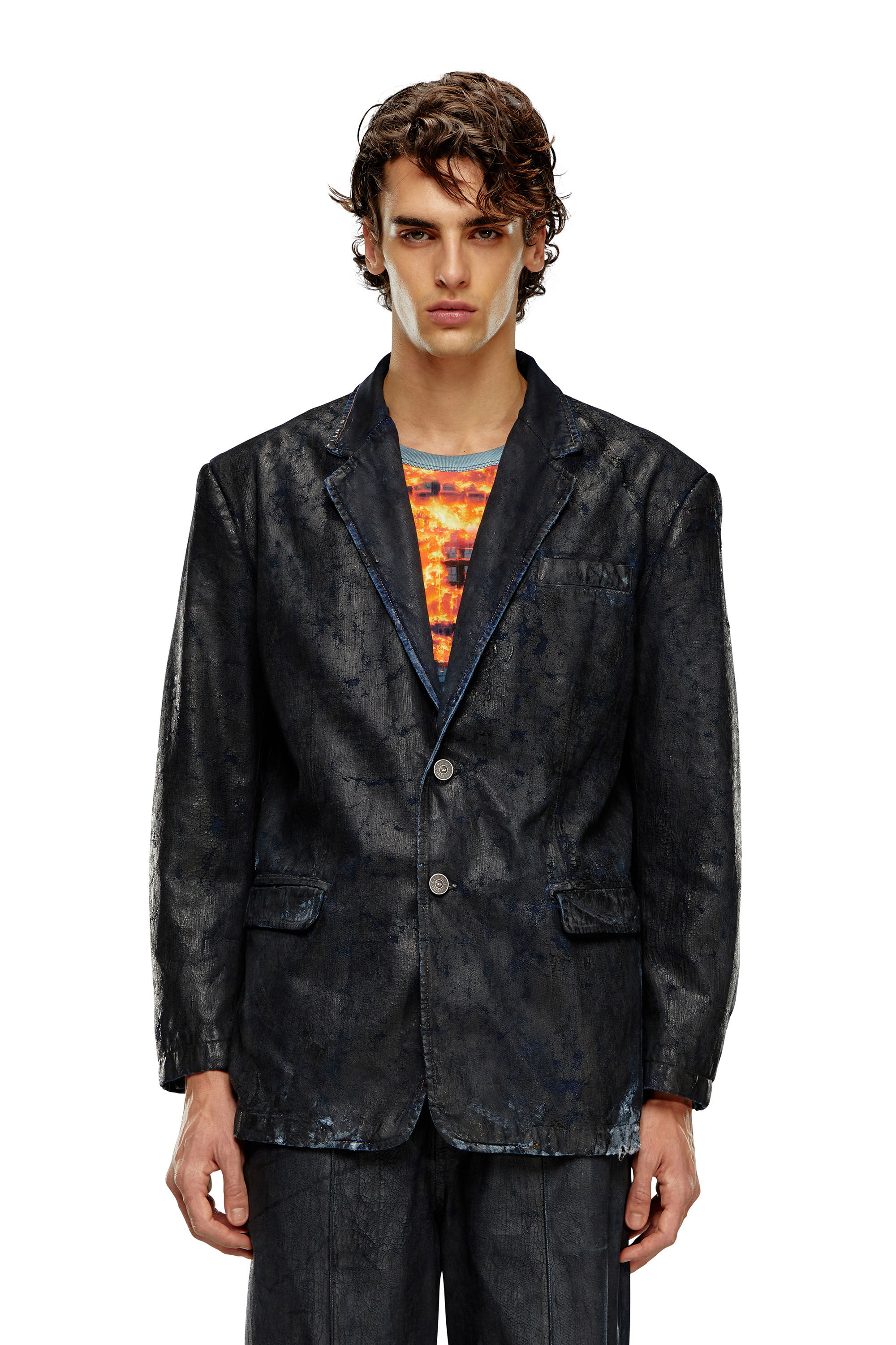 Diesel - D-BLA-FSE, Male's Denim blazer with craquelé coating in Black - 6