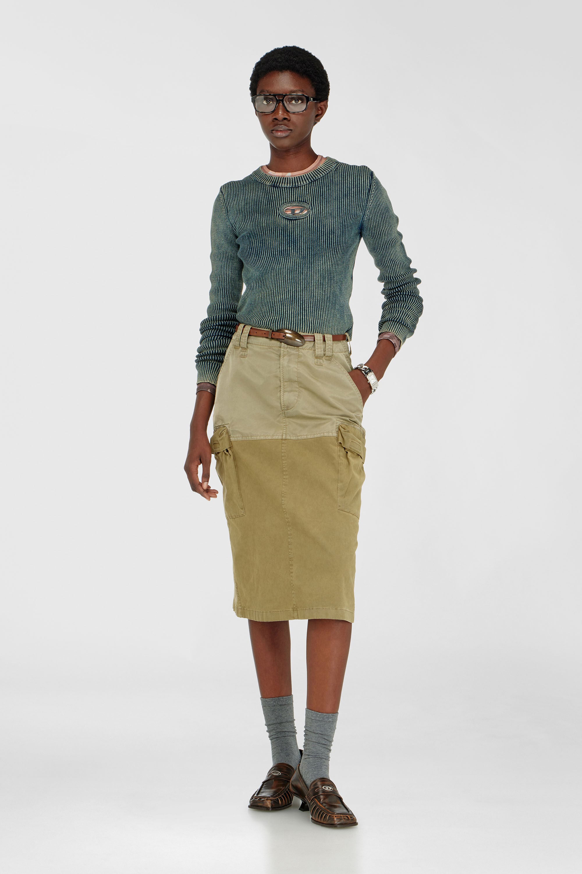 Diesel - M-ANCHOR-A, Camiseta tejida en canal&eacute; con Oval D Mujer in Azul marino - 1