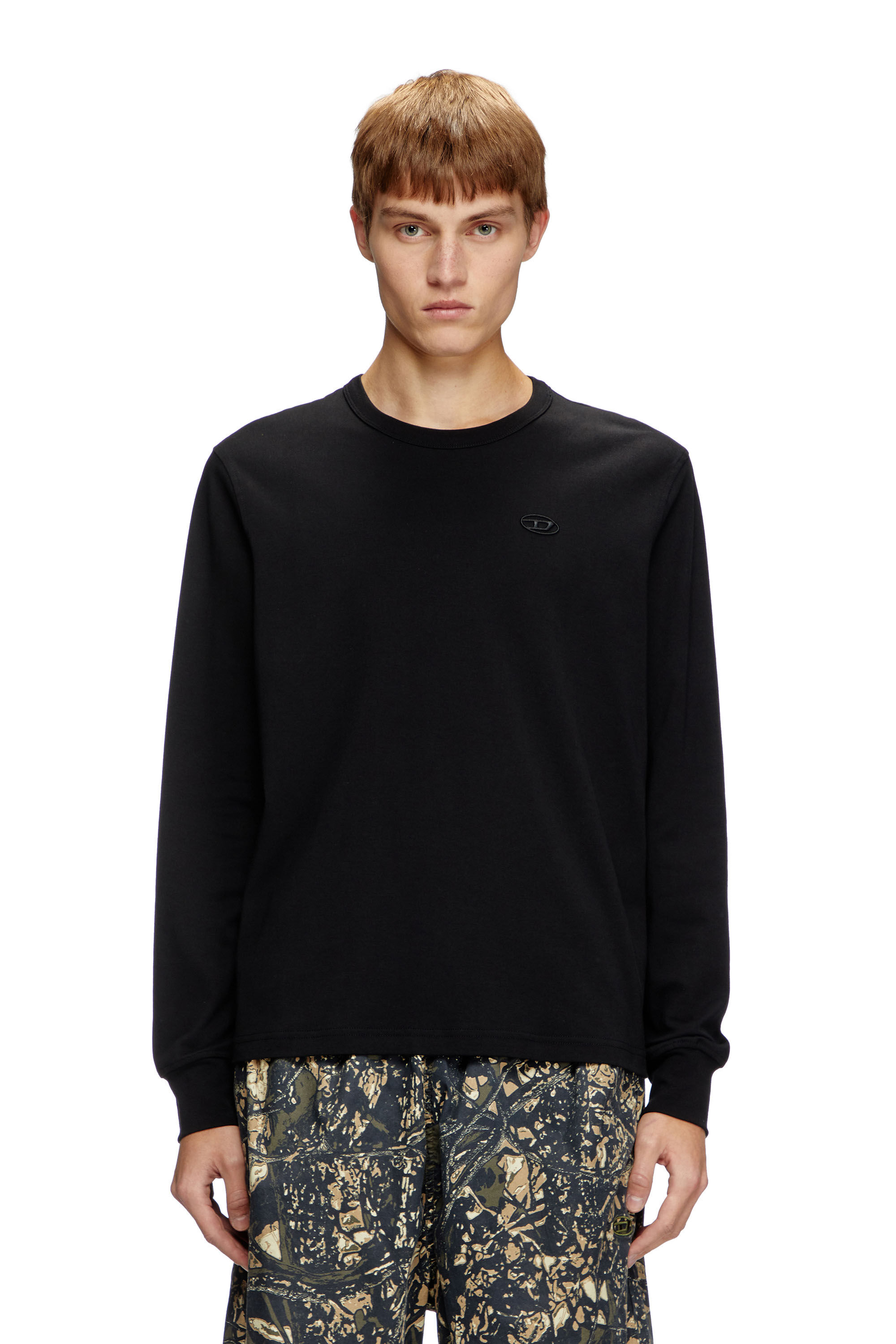 Men's Long-sleeve T-shirt with logo embroidery | Black | Diesel