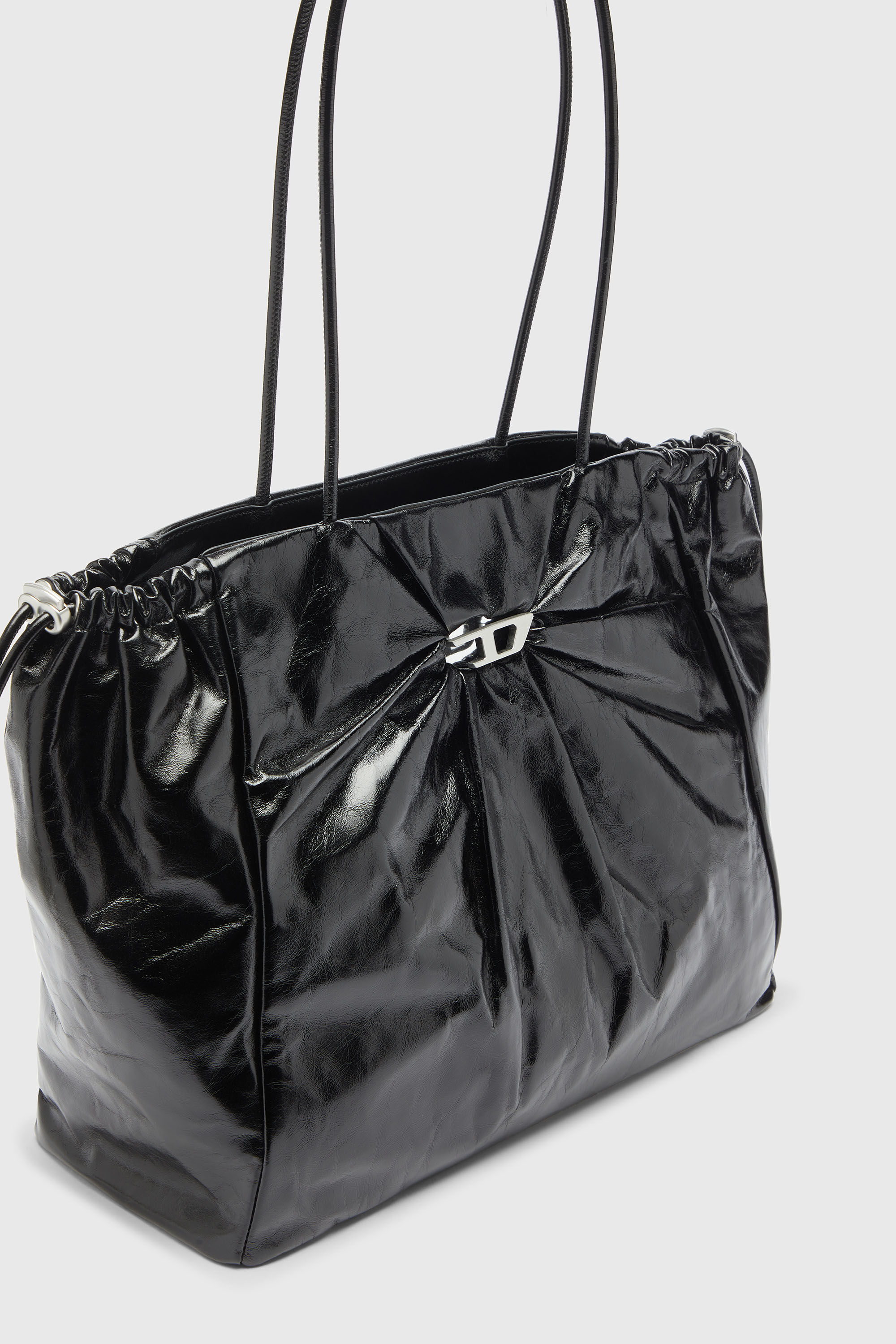 Women's Scrunch-D - Tote bag in shiny wrinkled leather | Black