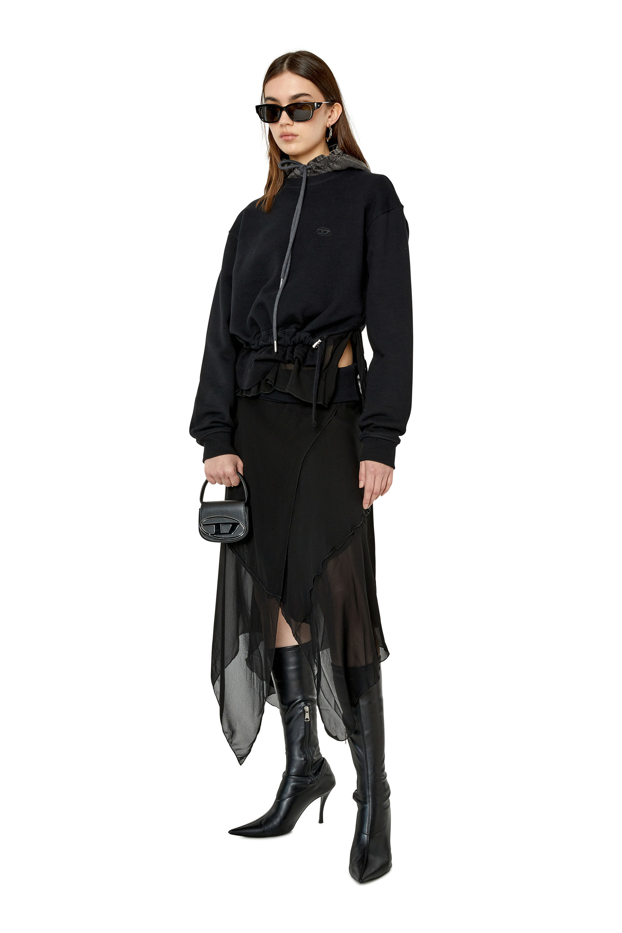 Diesel - F-ROLLIES, Sweat-shirt avec ourlet superposé à cordon de serrage Femme in Noir - 1