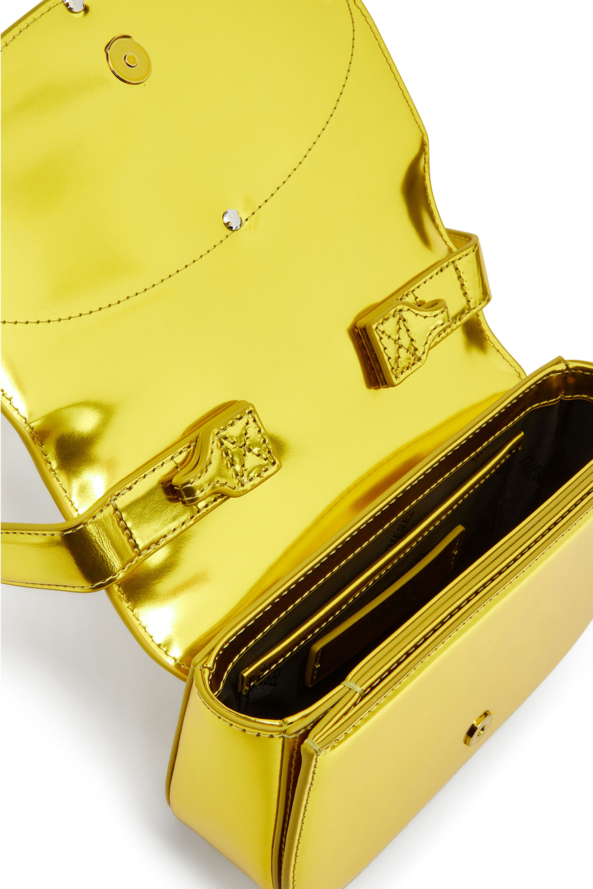 Diesel - 1DR, 1DR-Sac iconique à bandoulière en cuir effet miroir Femme in Jaune - 2