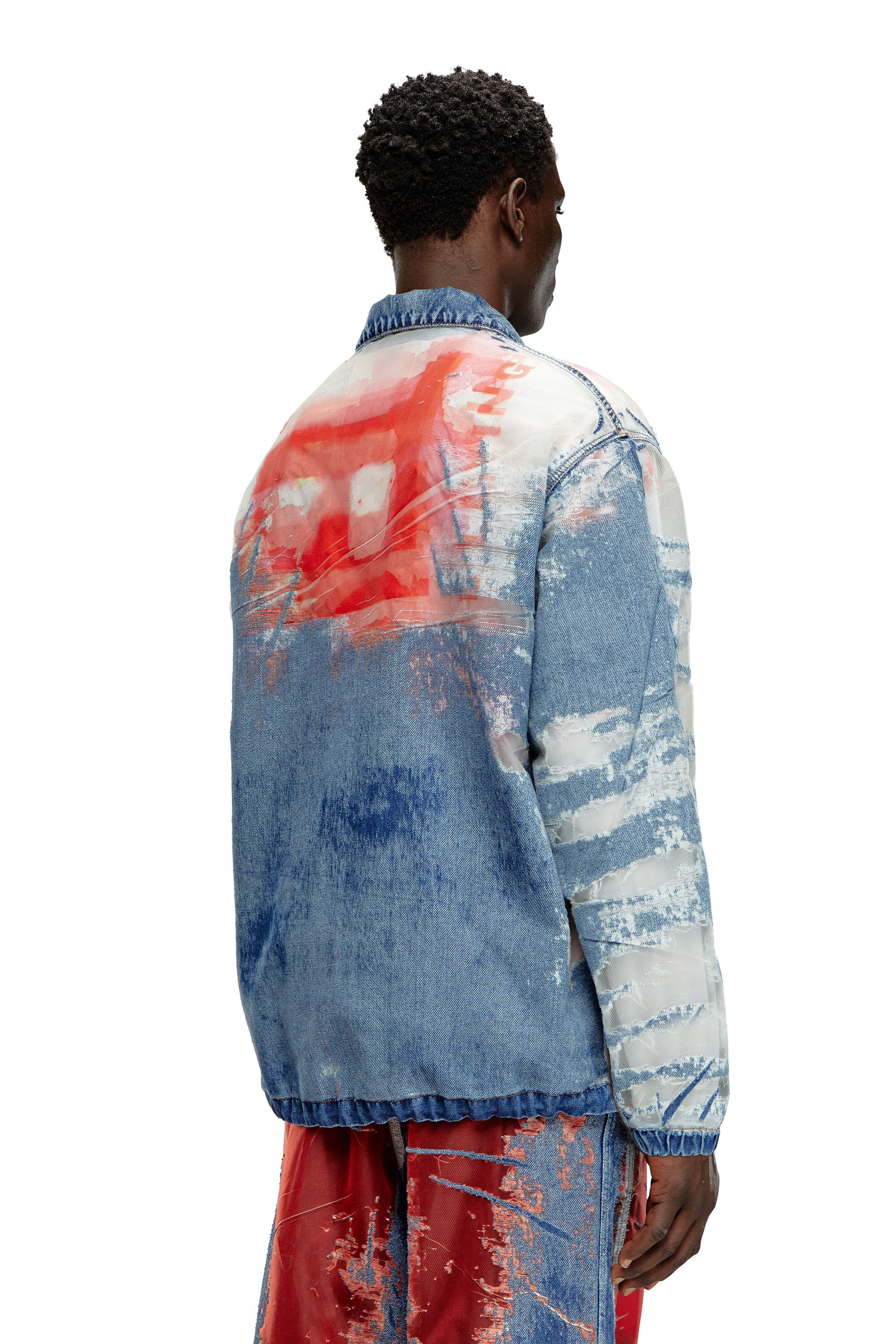 Diesel - D-KRAP-FSE, Male's Jacket in devoré denim with logo in Blue/Red - 5