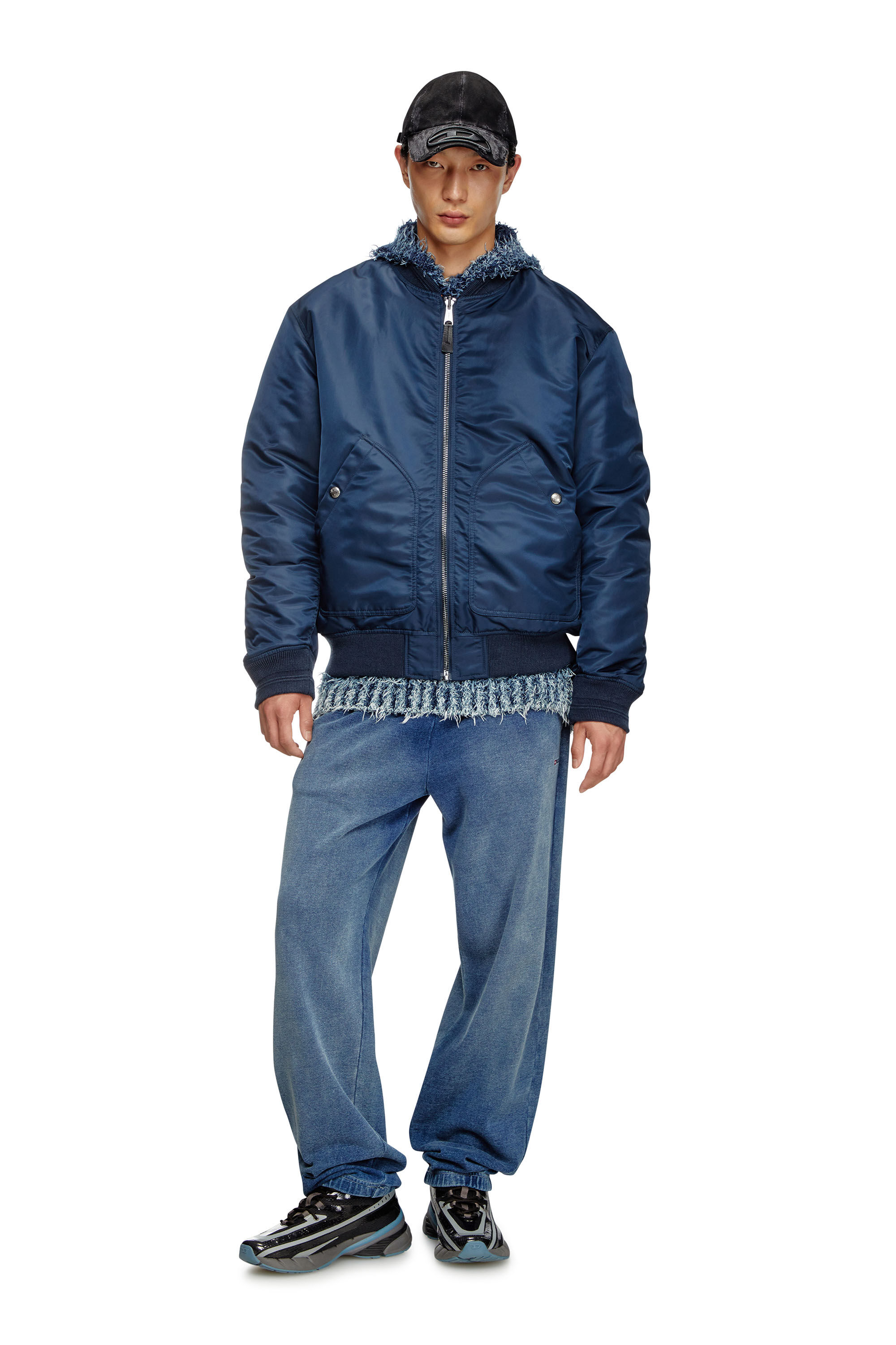 Men's Bomber in padded nylon with Oval D | Blue | Diesel