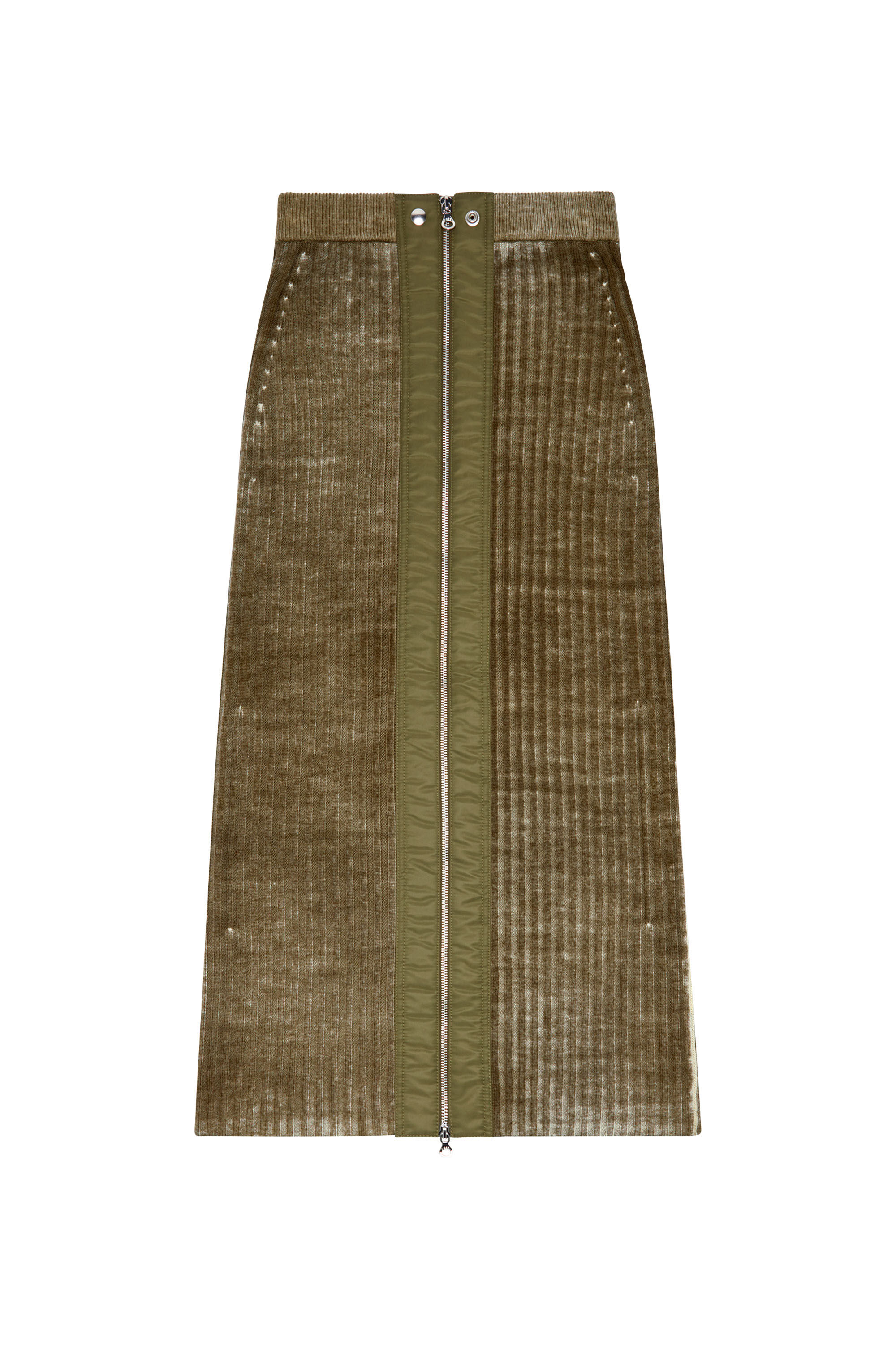 Diesel - M-ASI, Female's Midi skirt in treated wool knit in Military Green - 2