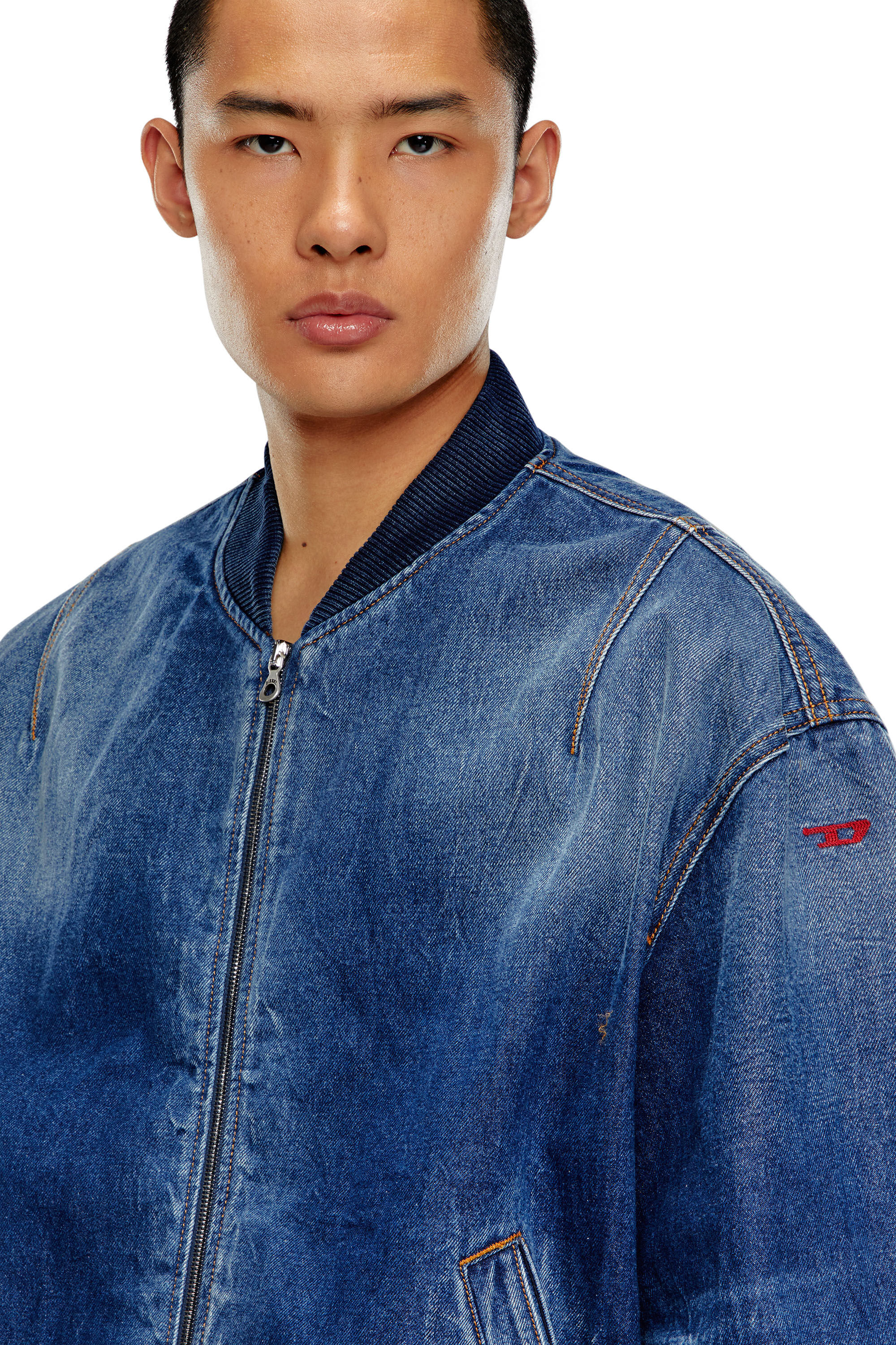 Diesel - D-VINZ-S, Male's Bomber jacket in dented denim in Dark Blue - 4
