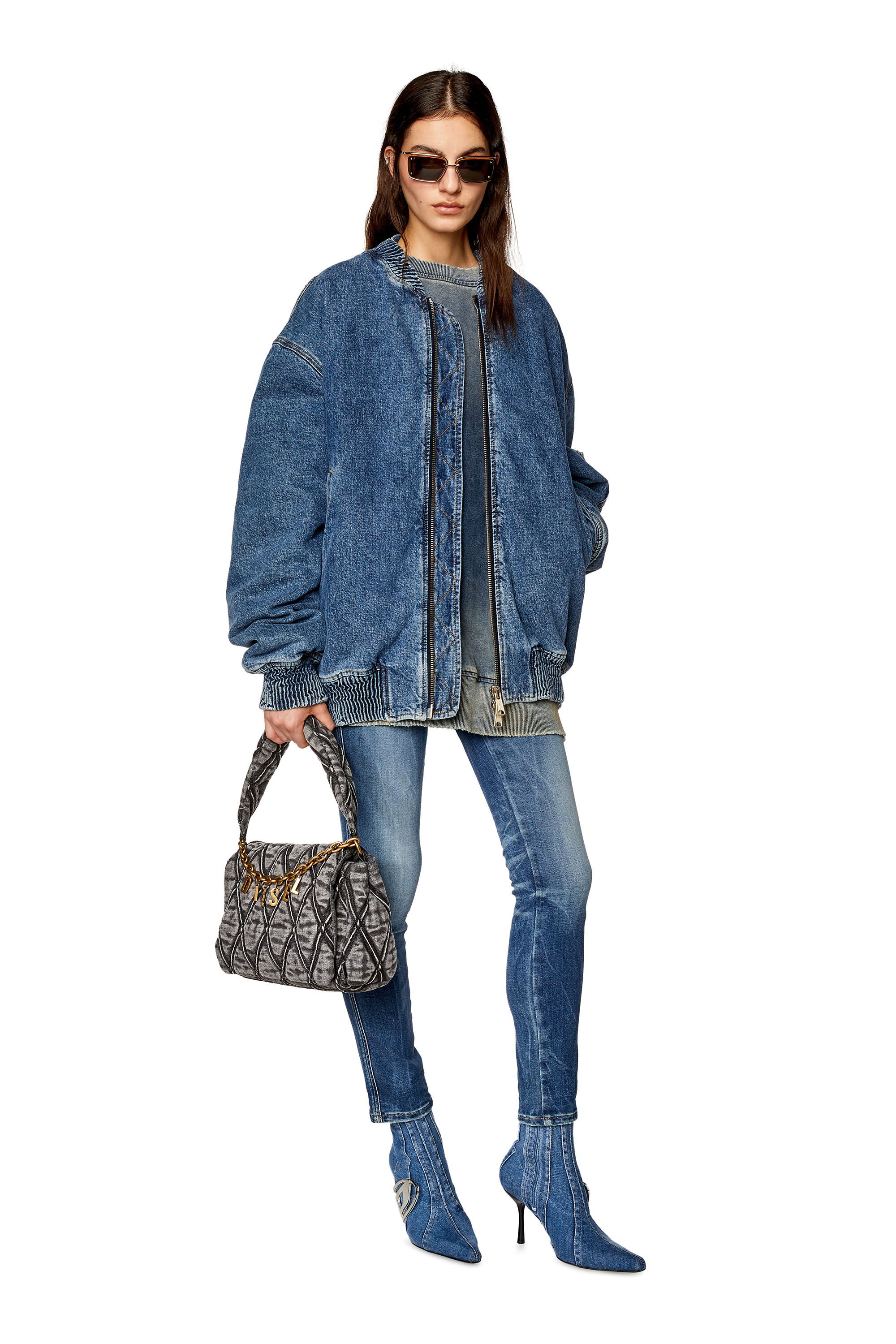 Women's D-Eclipse-Heeled ankle boot in stretch denim | Blue | Diesel