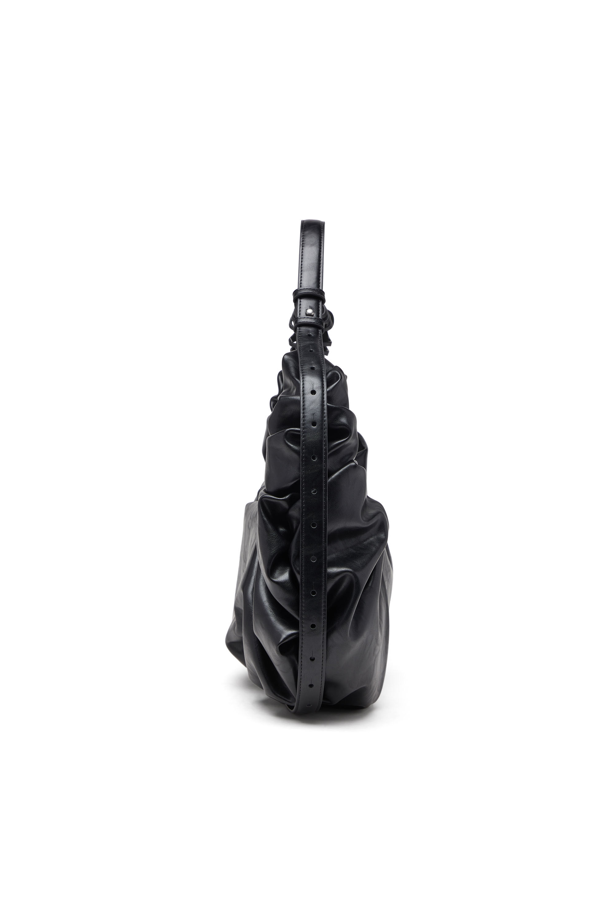 Diesel - GRAB-D HOBO L, Female's Grab-D L-Large scrunched hobo bag in shiny PU in Black - 4
