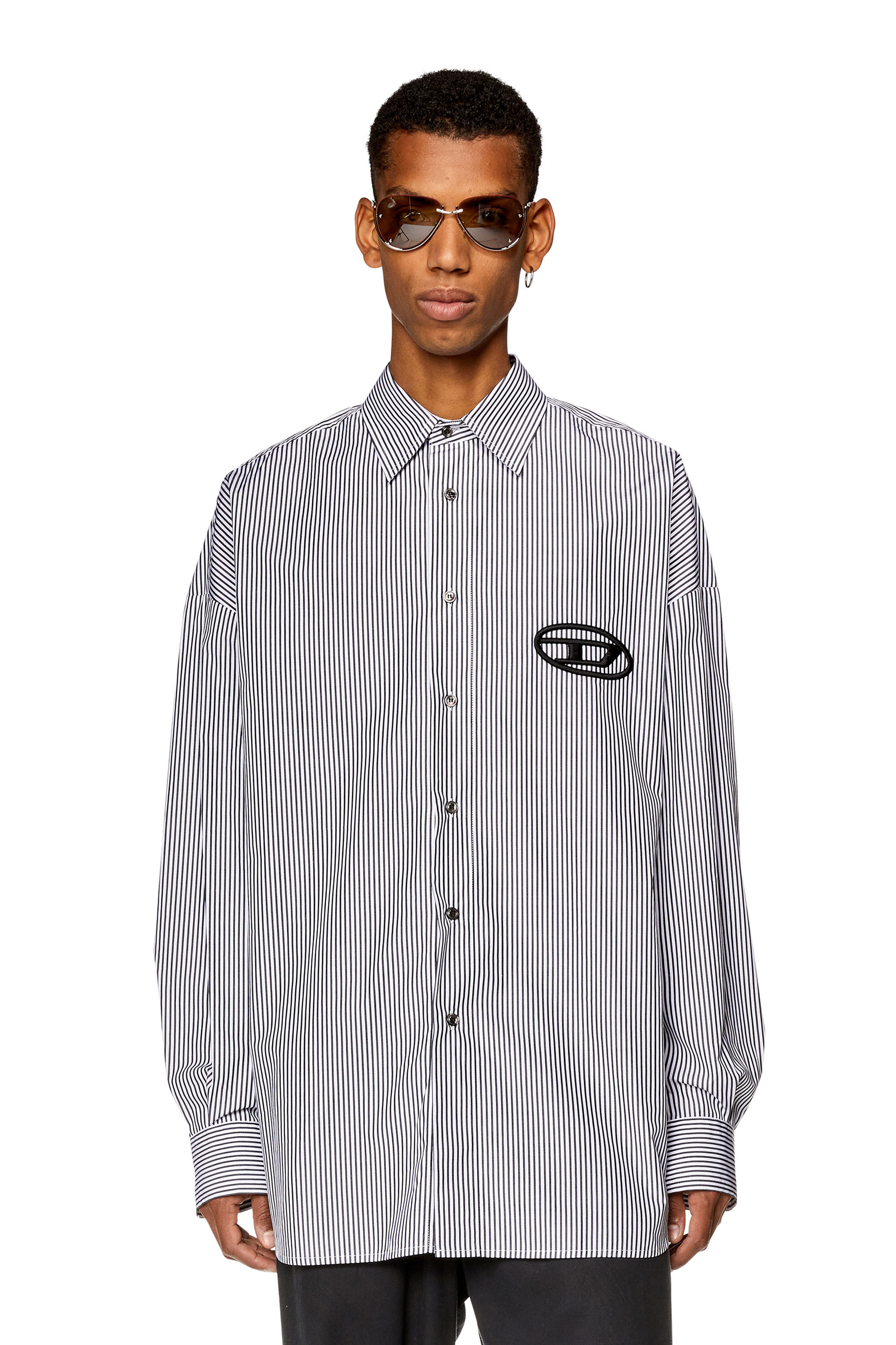 Diesel - S-DOUBER, Male's Loose fit shirt with embroidered logo in Black - 3