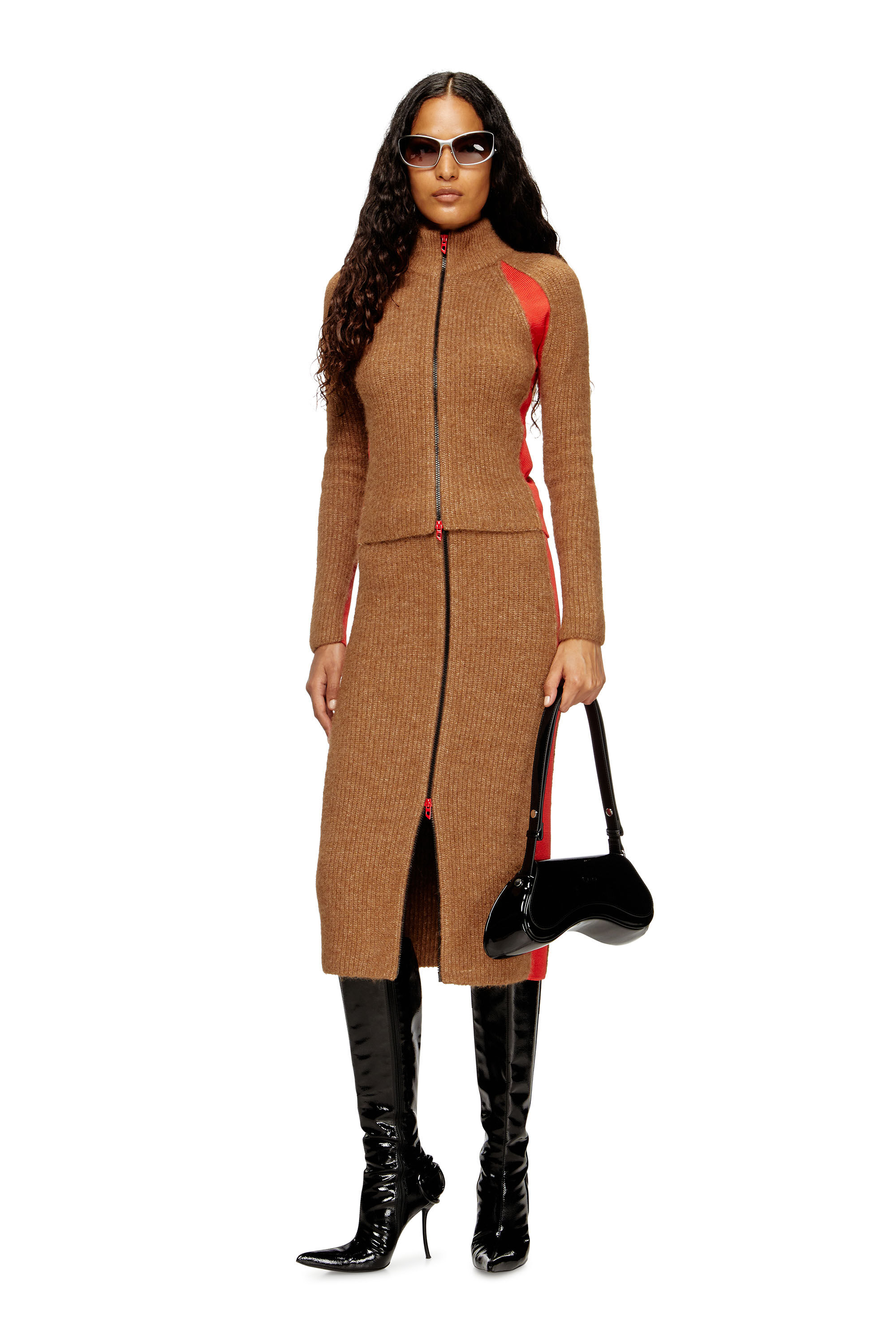 Women's Alpaca-blend cardigan with contrast inserts | Brown | Diesel