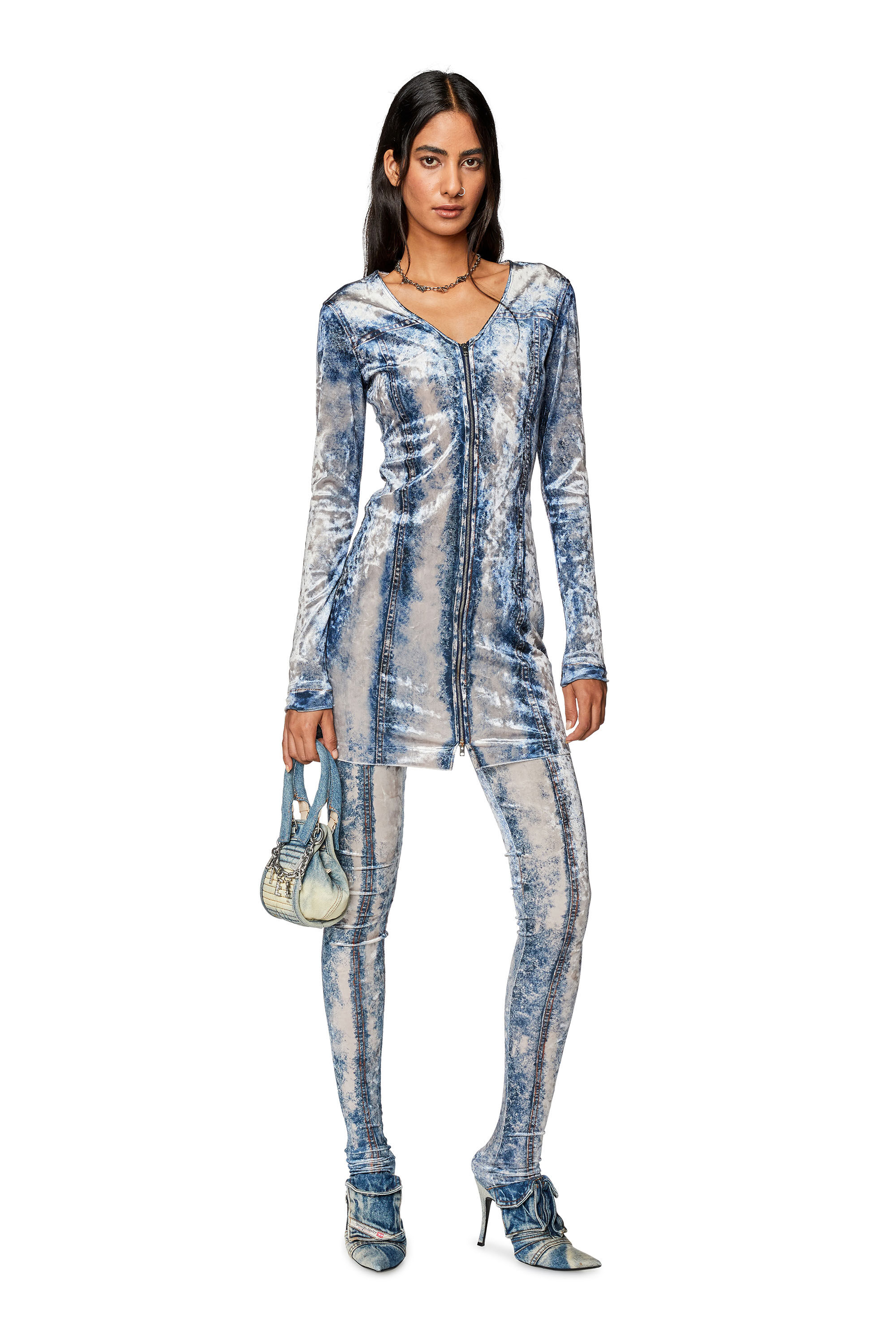 Diesel - P-KOLVET, Female's Chenille leggings with denim print in Blue - 1