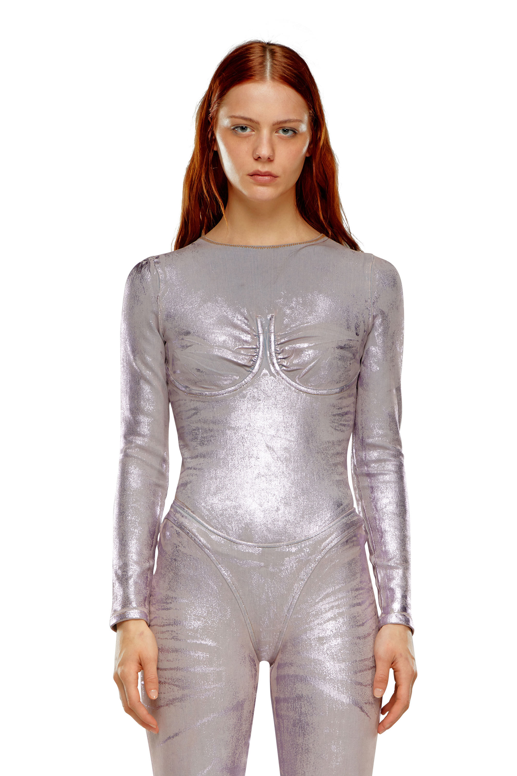 Diesel - DE-NIKKI-LS-FSE, Female's Bodysuit in shimmering denim in Pink - 6