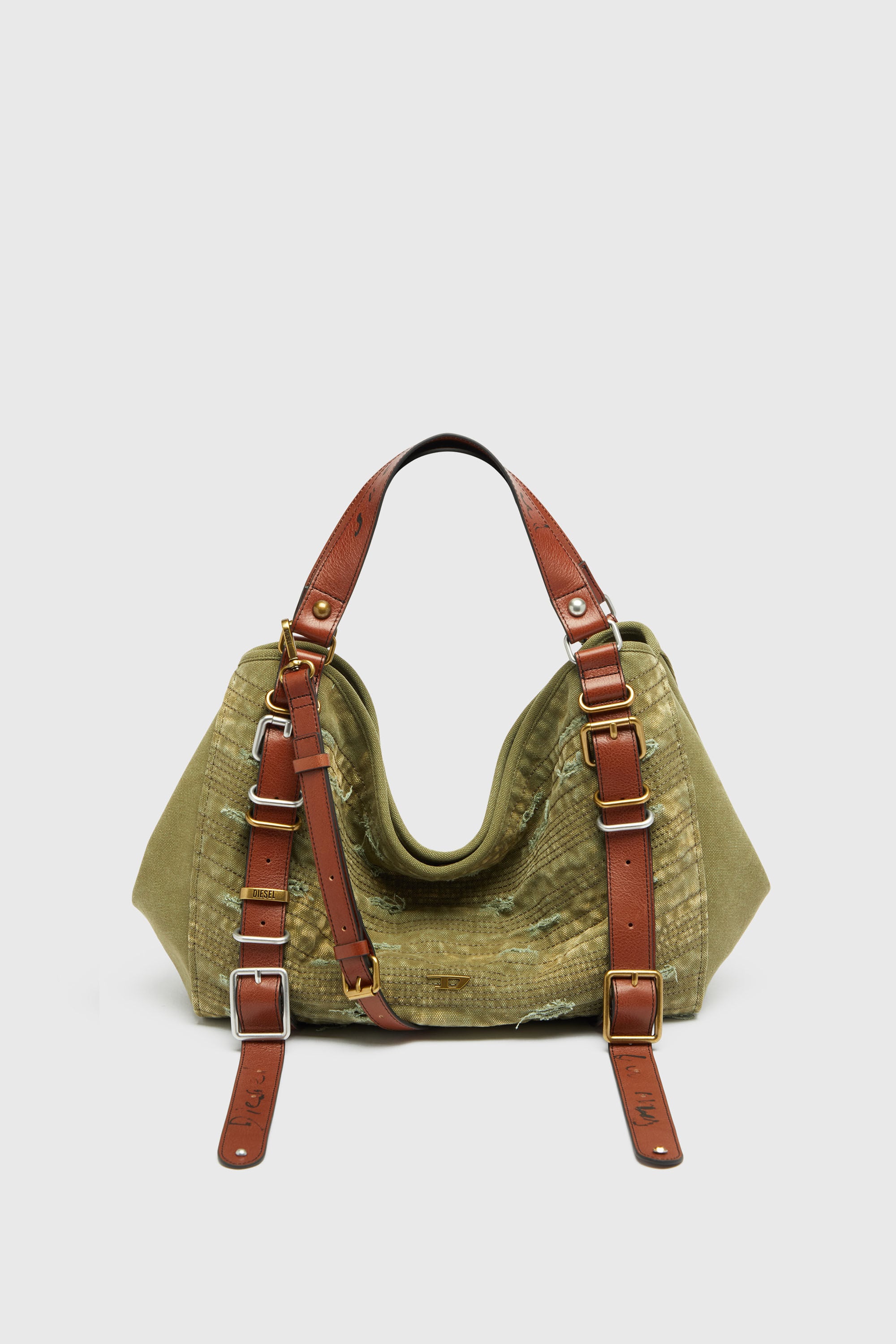 Women's D-One-Medium top-handle bag in distressed canvas | Green