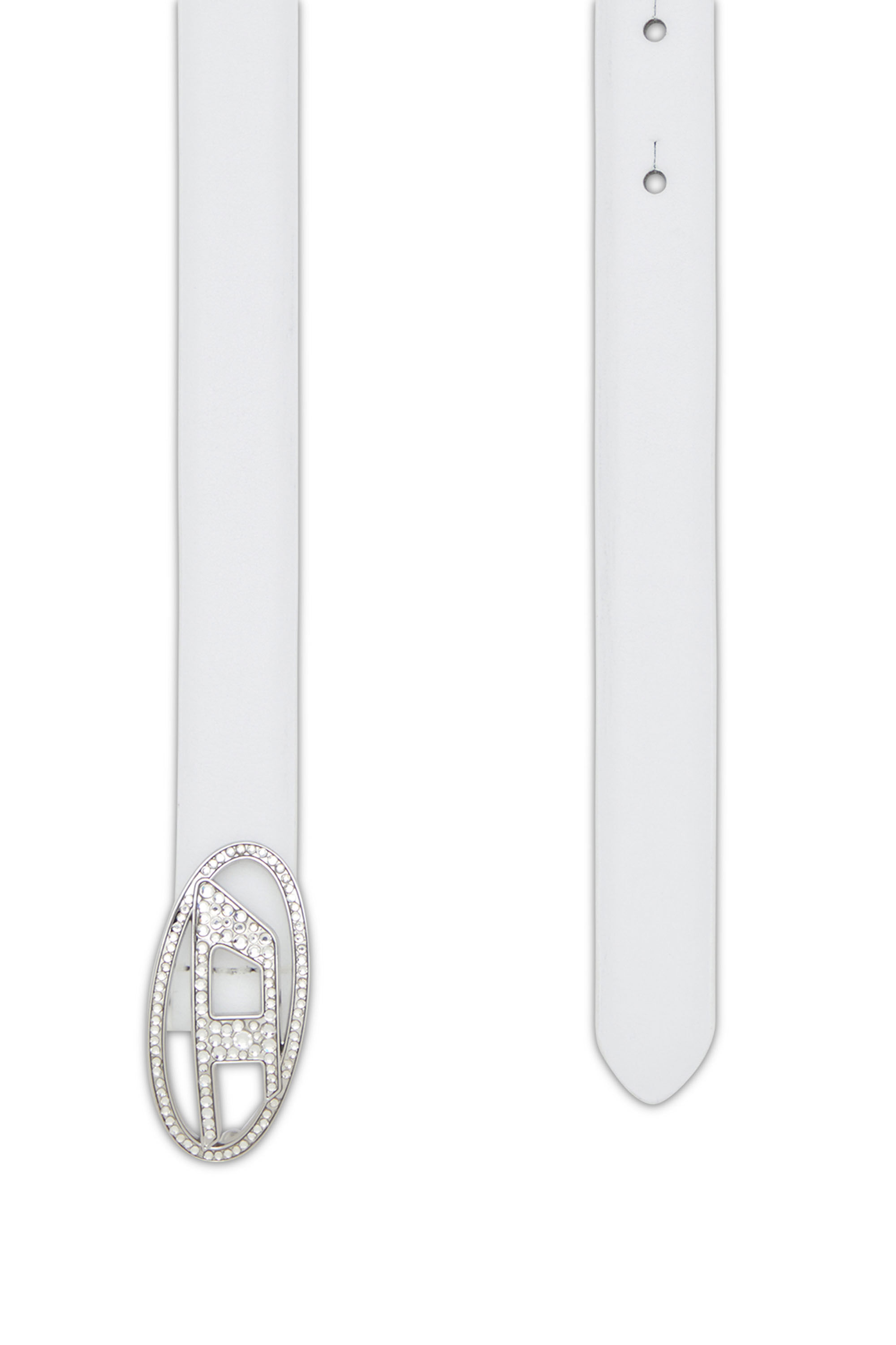 Women's 1.9cm slim leather belt with crystal buckle | White