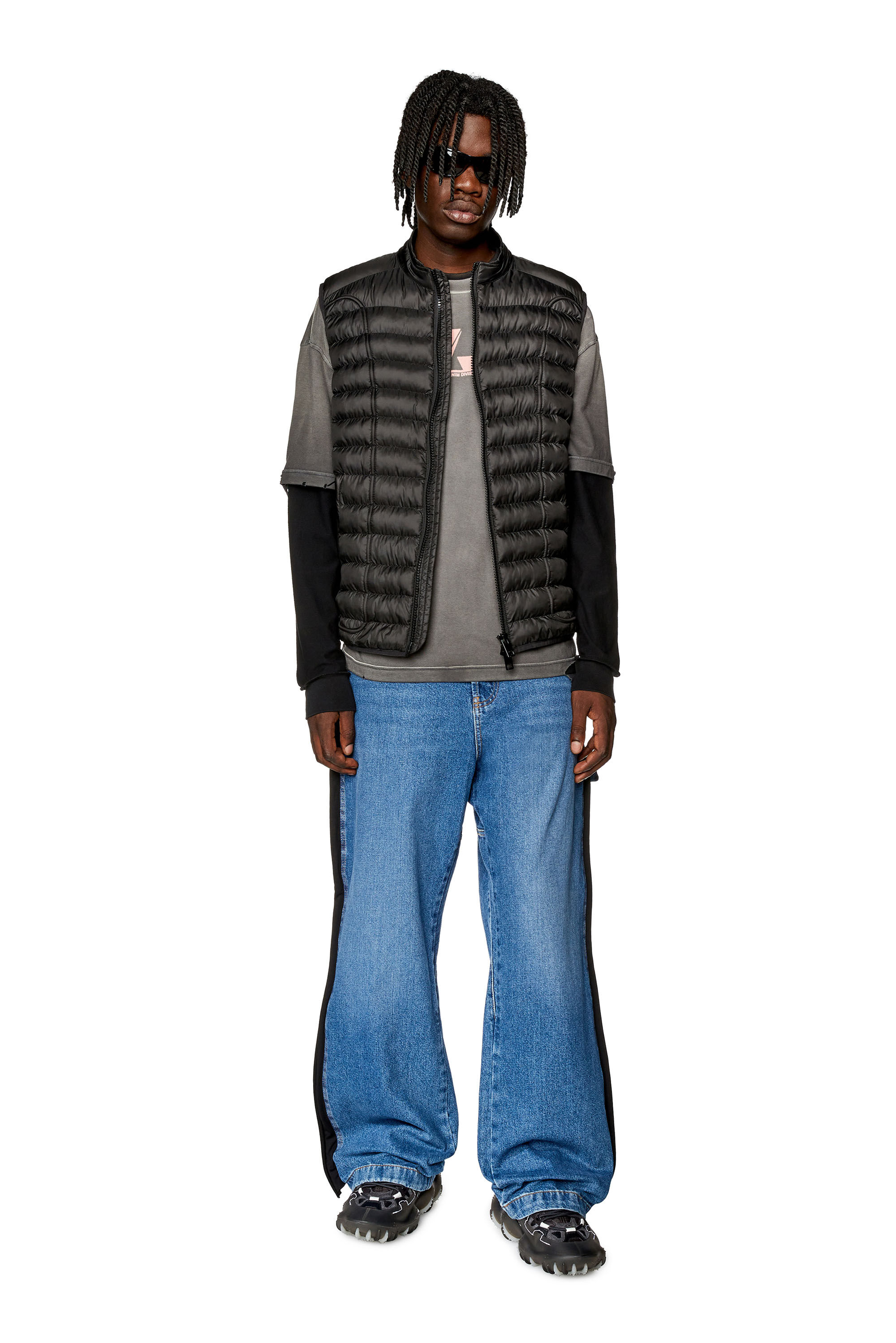 Diesel - W-HAWKYL-SL, Male's Padded nylon vest with piping in Black - 1