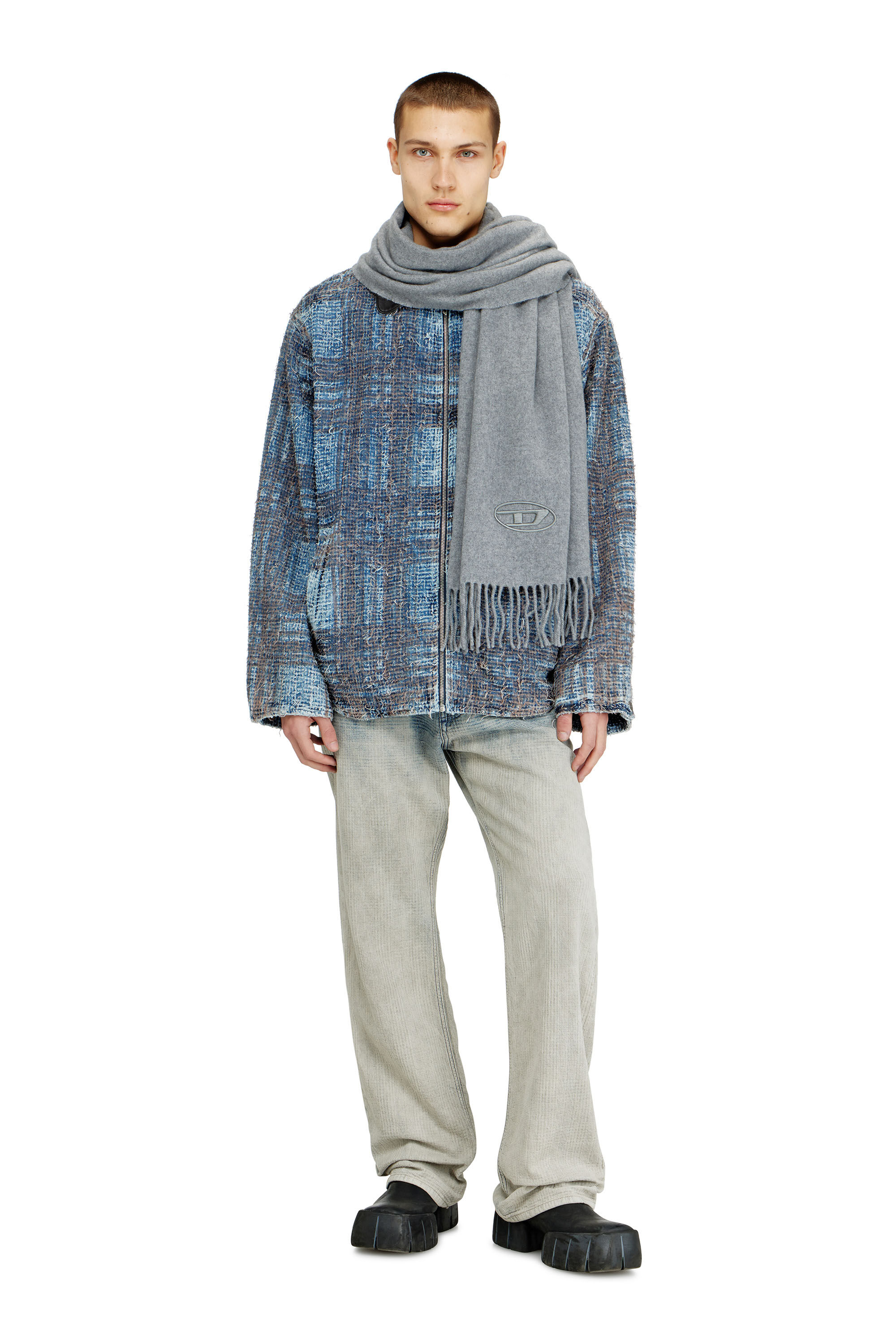 Diesel - S-IMON-D-LONG, Male's Wool-blend scarf with fringed edges in Grey - 4