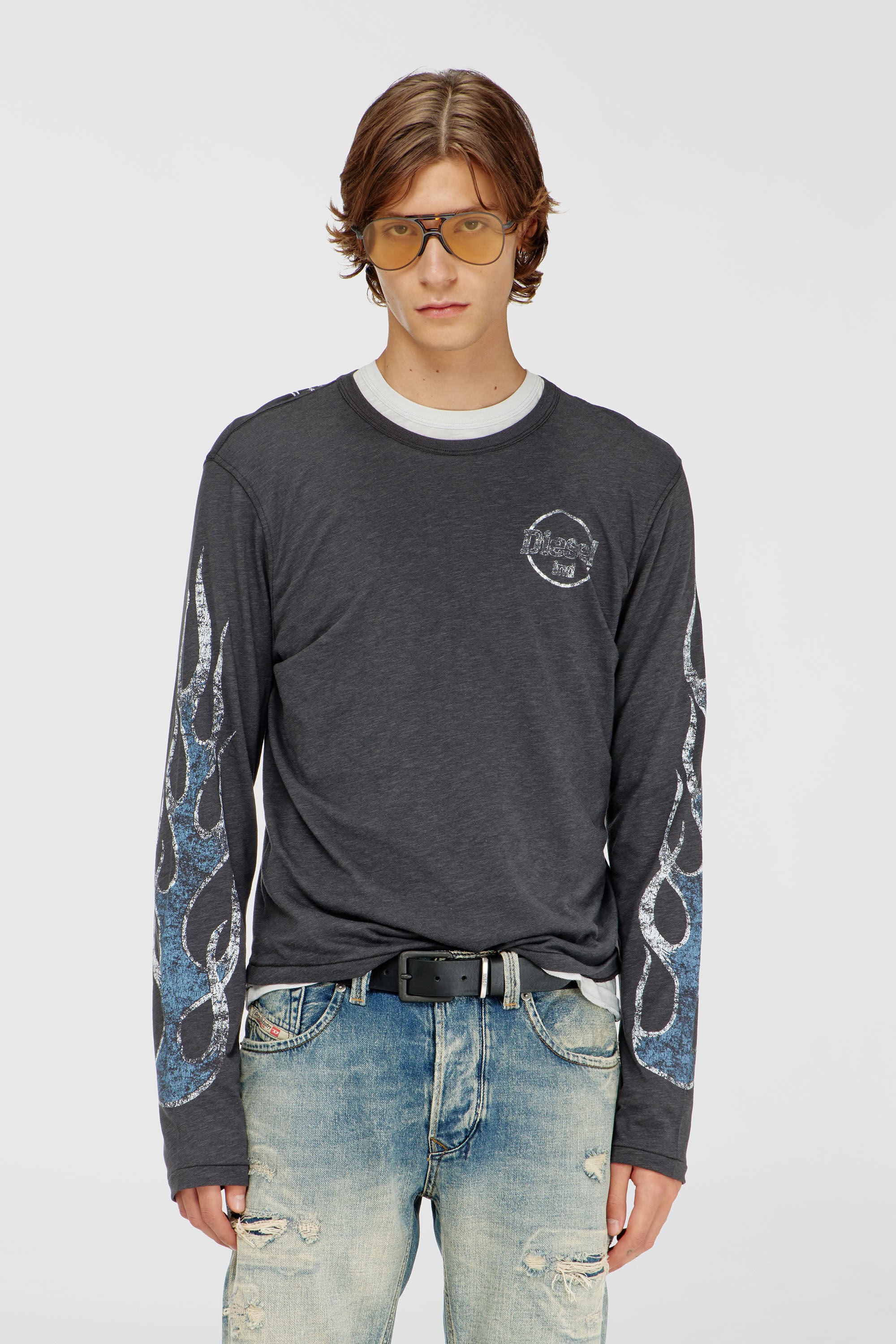 Men's Long-sleeve T-shirt in slub jersey with crack print | Grey