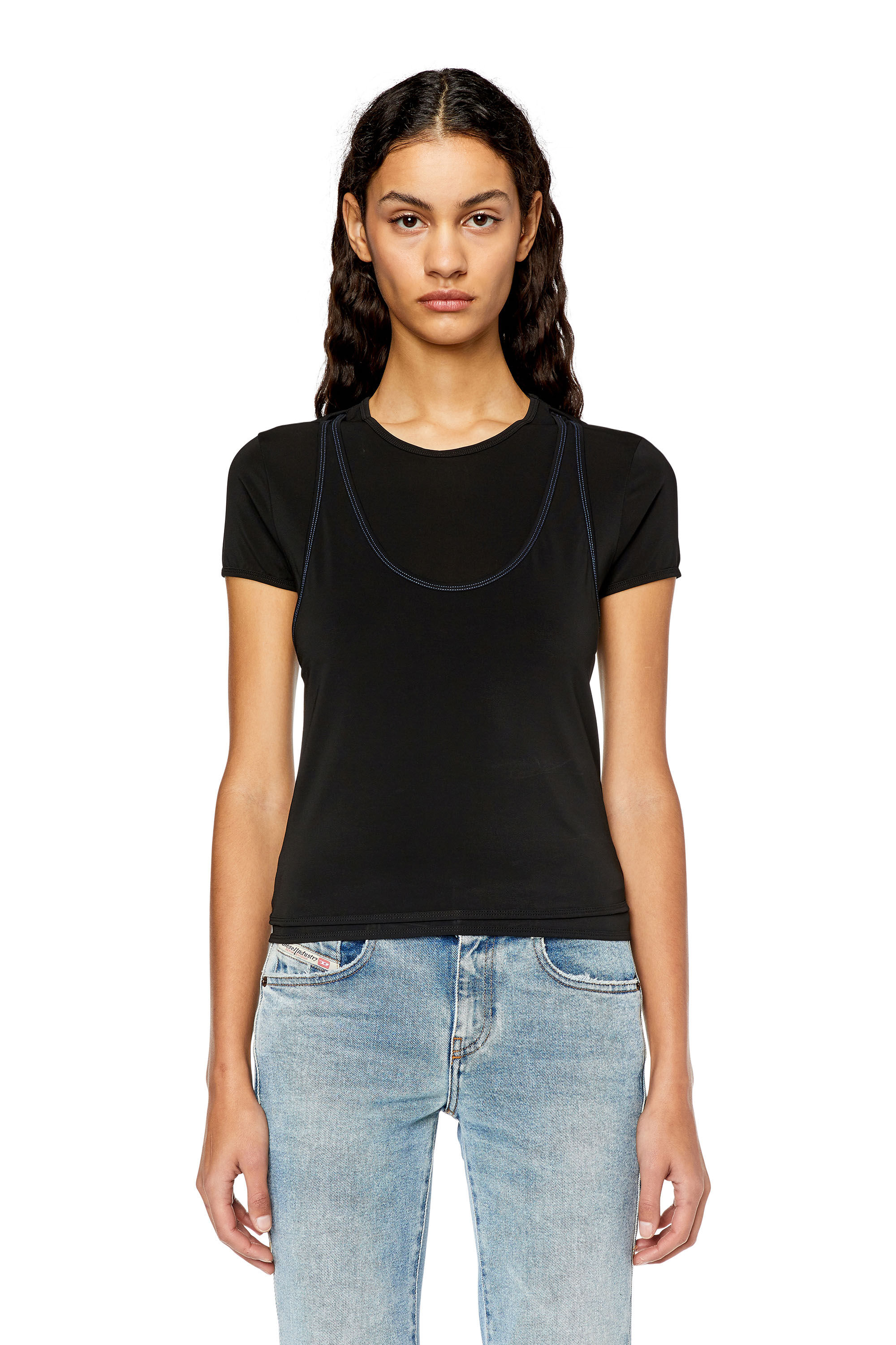 Diesel - T-OLAP, Woman's Layered top with cut-out back in Black - 3