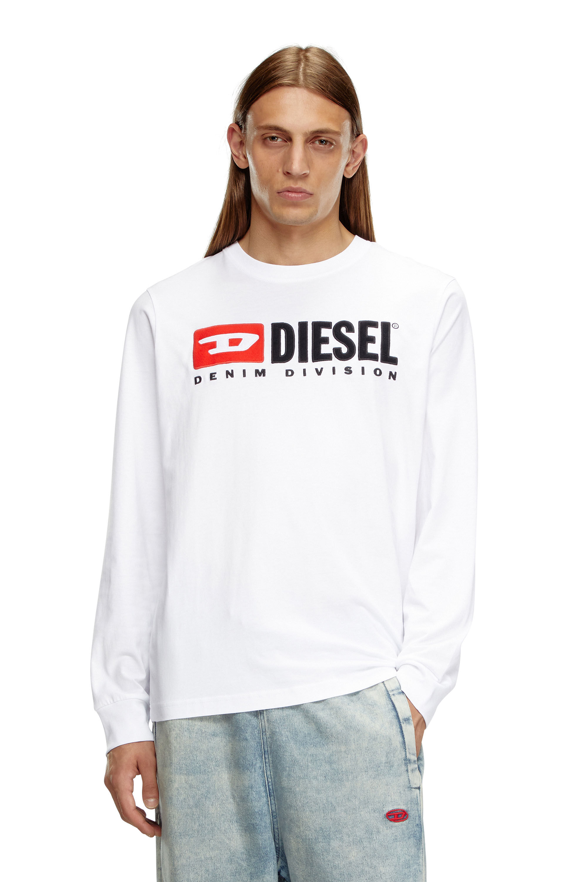 関税込【DIESEL】Just N45 long sleeve T-shirt★White★ロゴ T-JUST-LS-DIV Man: Long-sleeve T-shirt with embroidery | Diesel