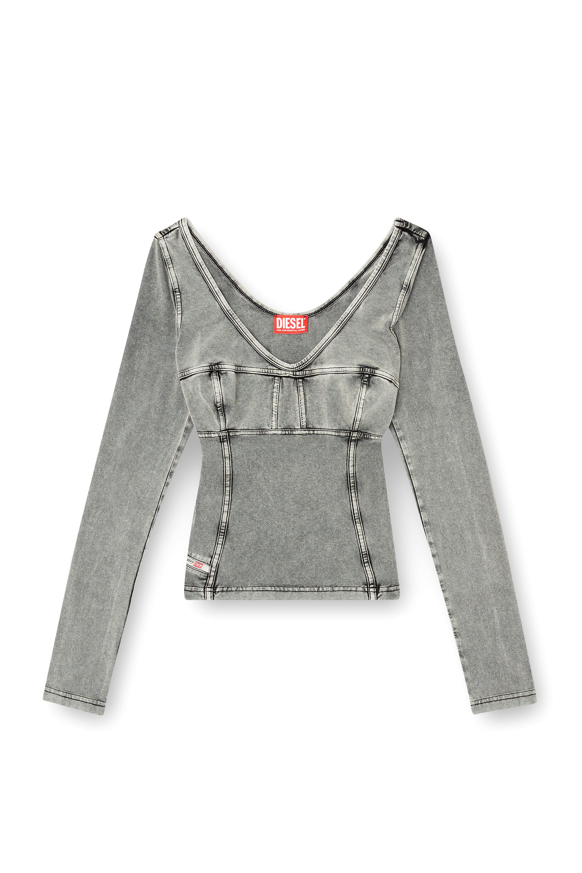 Women's Long-sleeve top with denim effect | Grey | Diesel