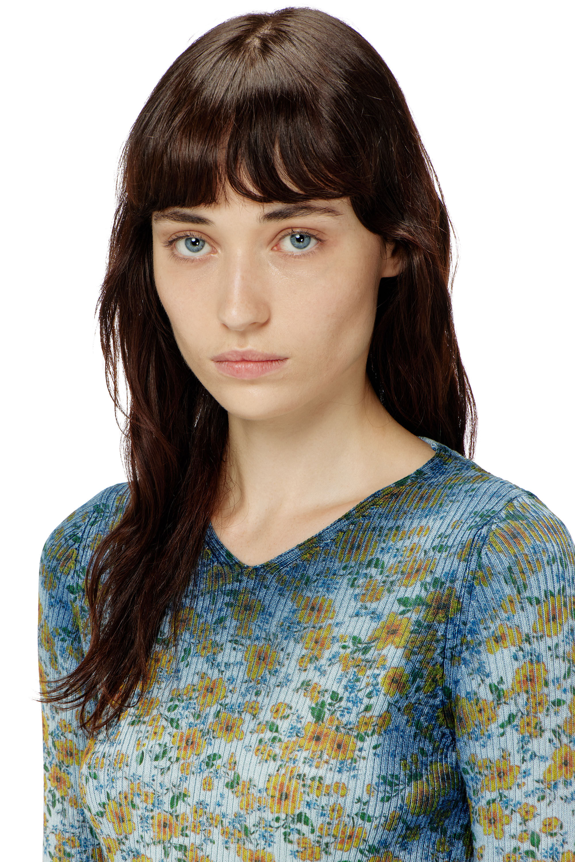 Diesel - M-EGE, Female's Rib-knit top with floral X-ray effect in Blue - 4