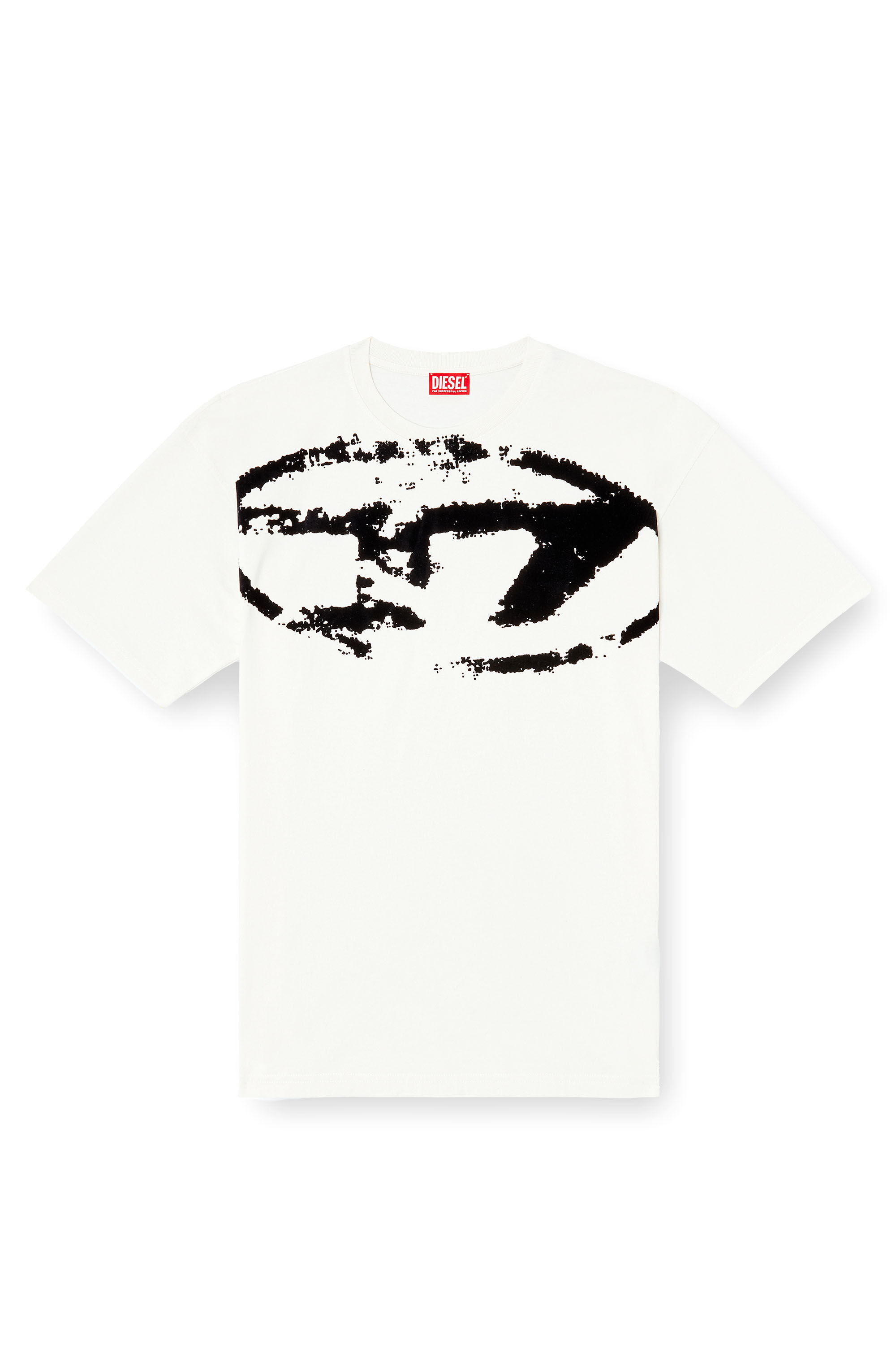 Men's T-shirt with distressed flocked logo | White | Diesel