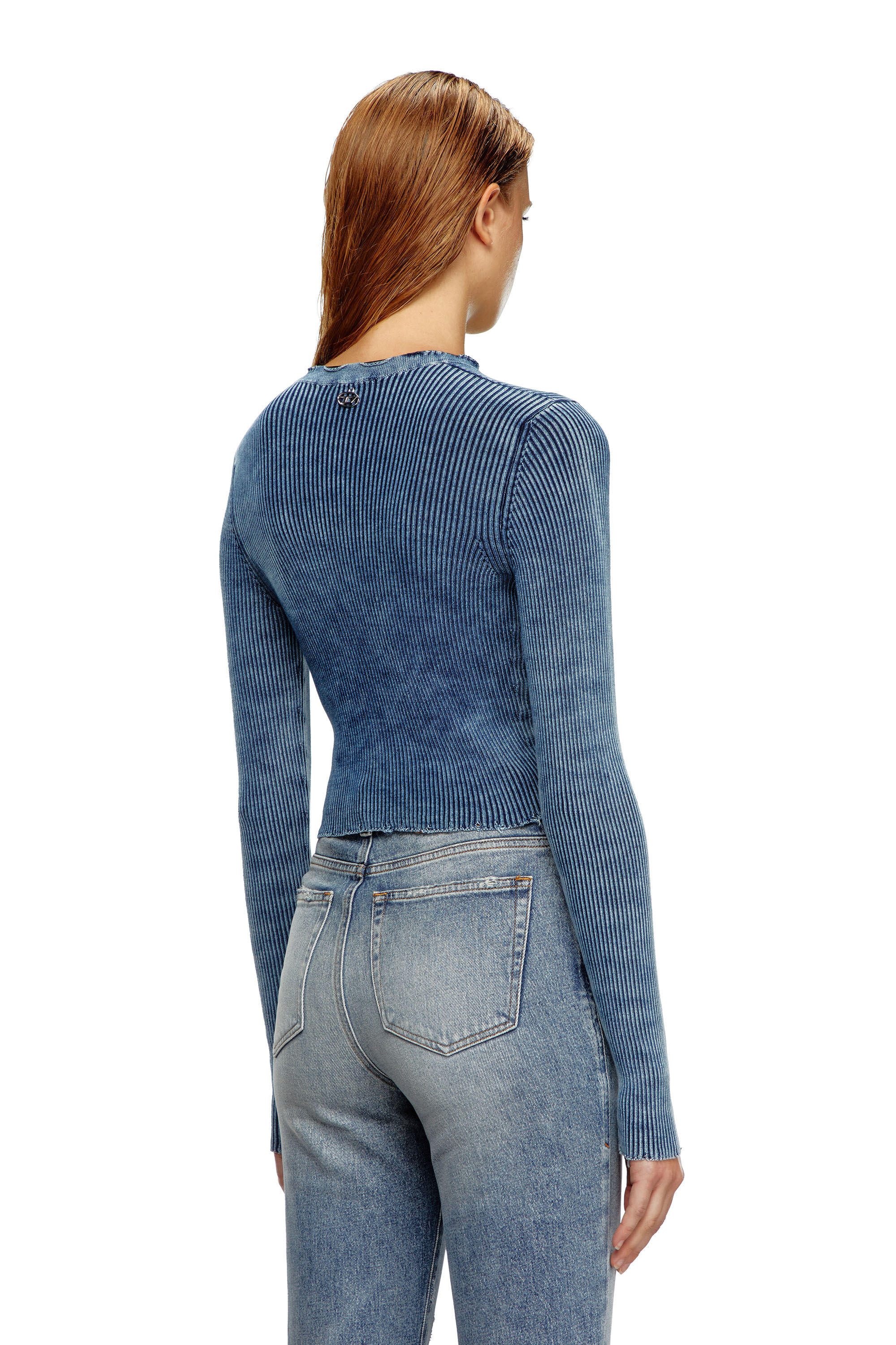 Diesel - M-ACCHIA, Top crop en maille indigo avec laçage Femme in Bleu - 5