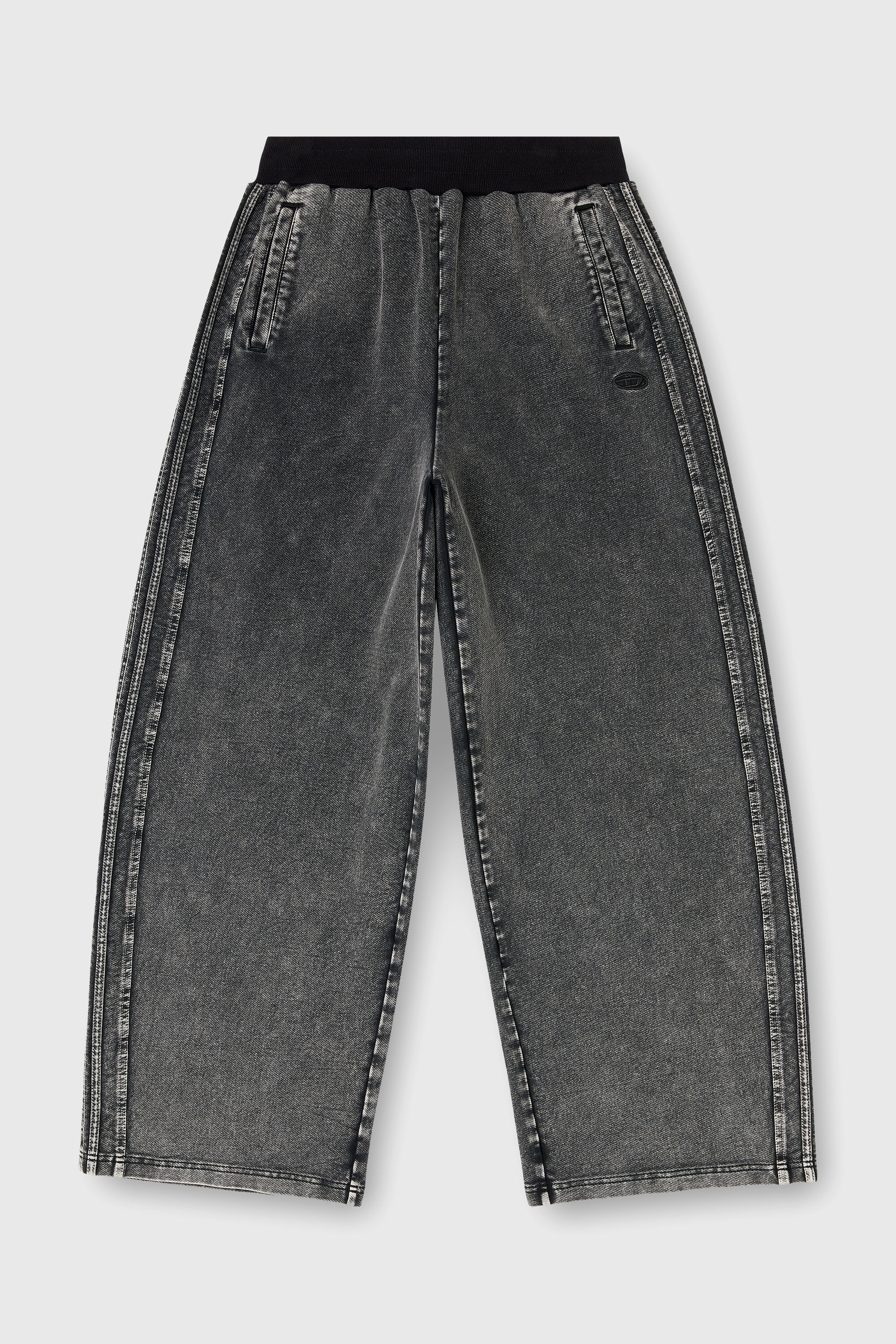 Diesel - P-ZENIA-S1, Pantalon large en coton lav&eacute; avec bandes lat&eacute;rales Femme in Gris - 2