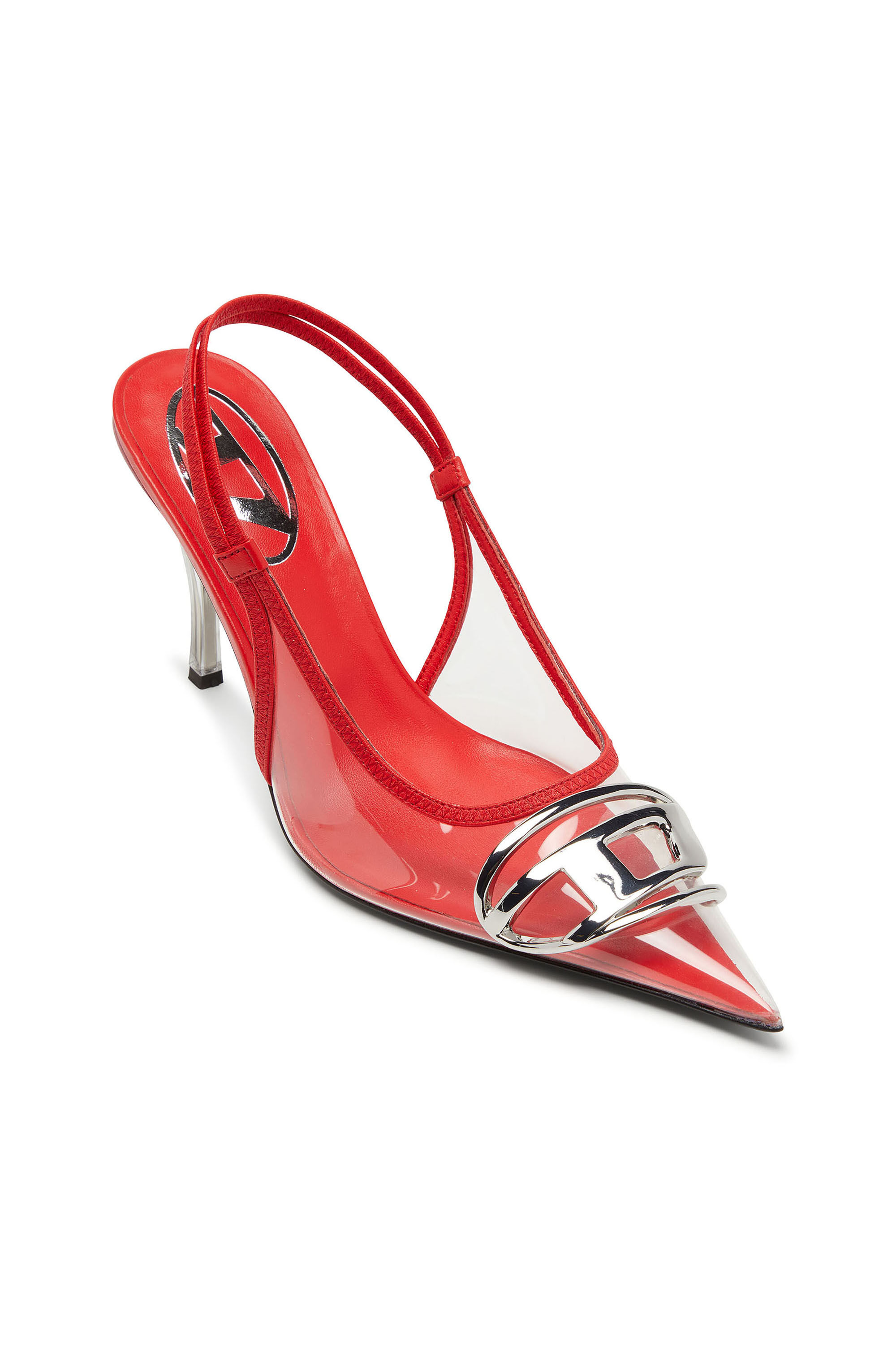 Women's D-Venus-Leather-trim transparent slingback pumps | Red