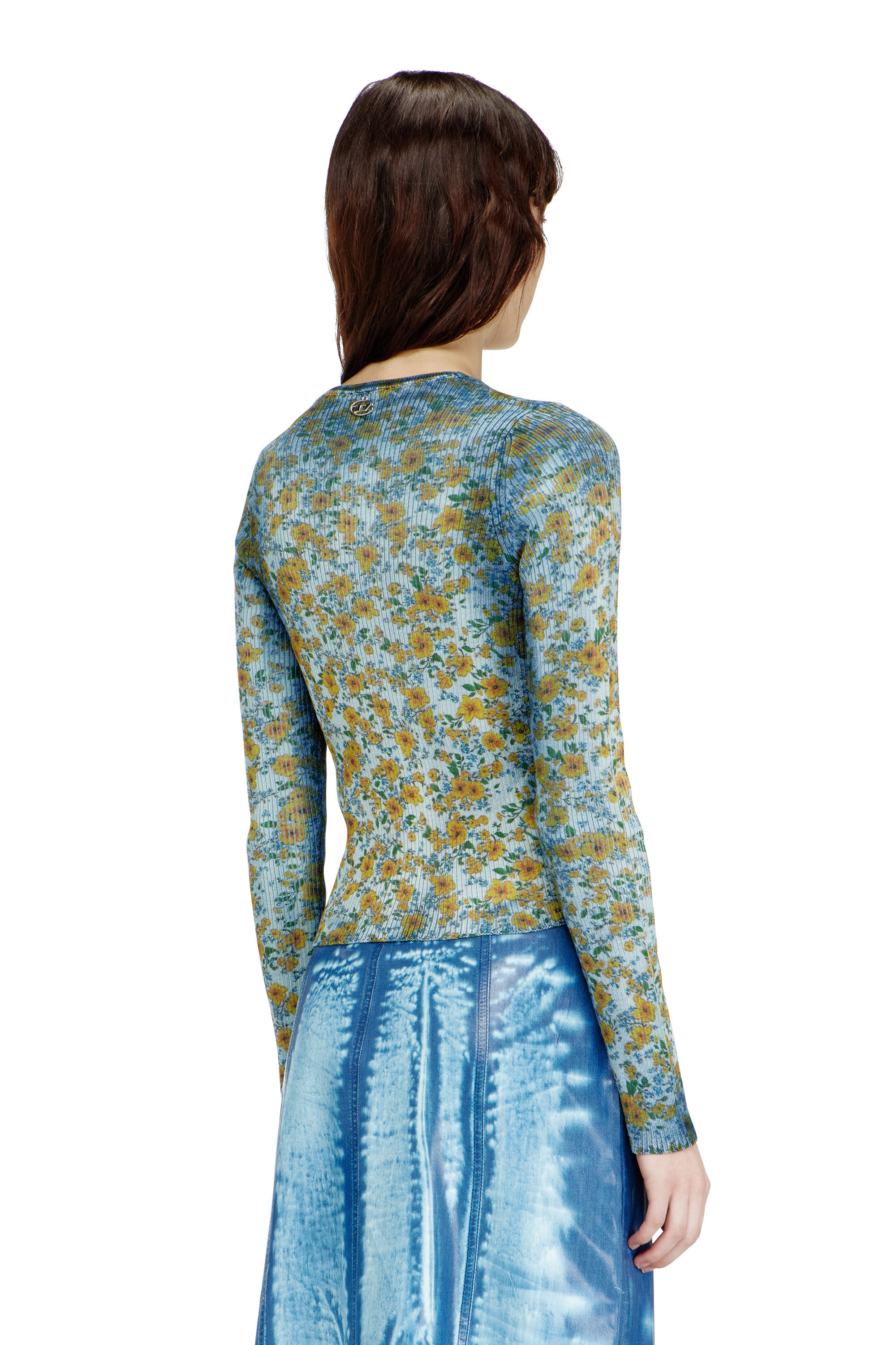 Diesel - M-EGE, Female's Rib-knit top with floral X-ray effect in Blue - 5