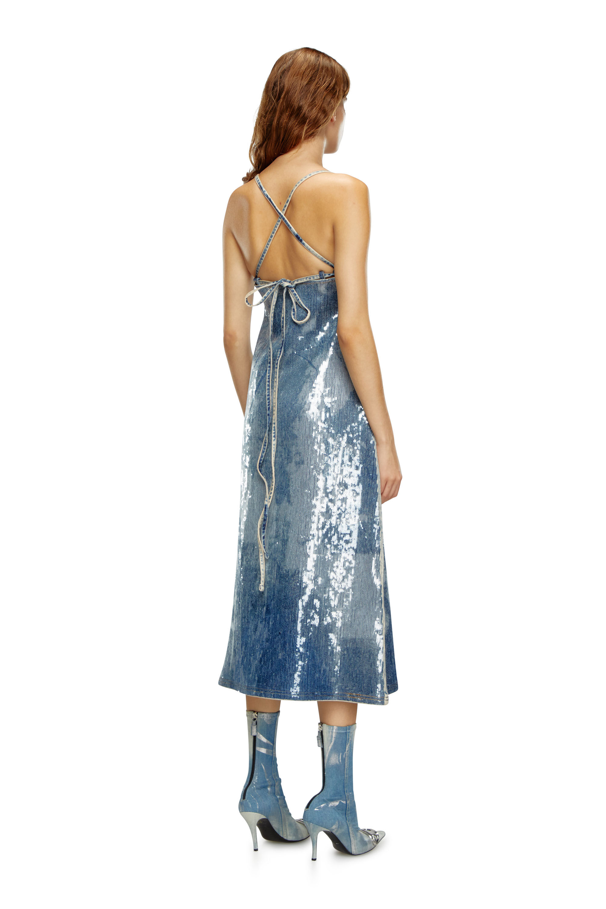 Diesel - DE-HELD-S2, Female's Strappy denim midi dress with sequins in Blue - 3
