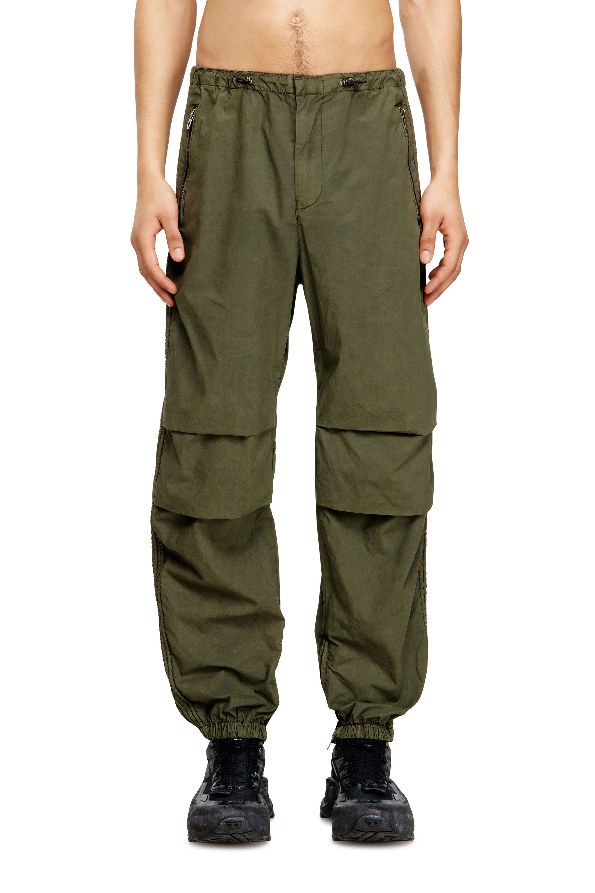 Men's Cotton cargo pants with side bands | Green | Diesel