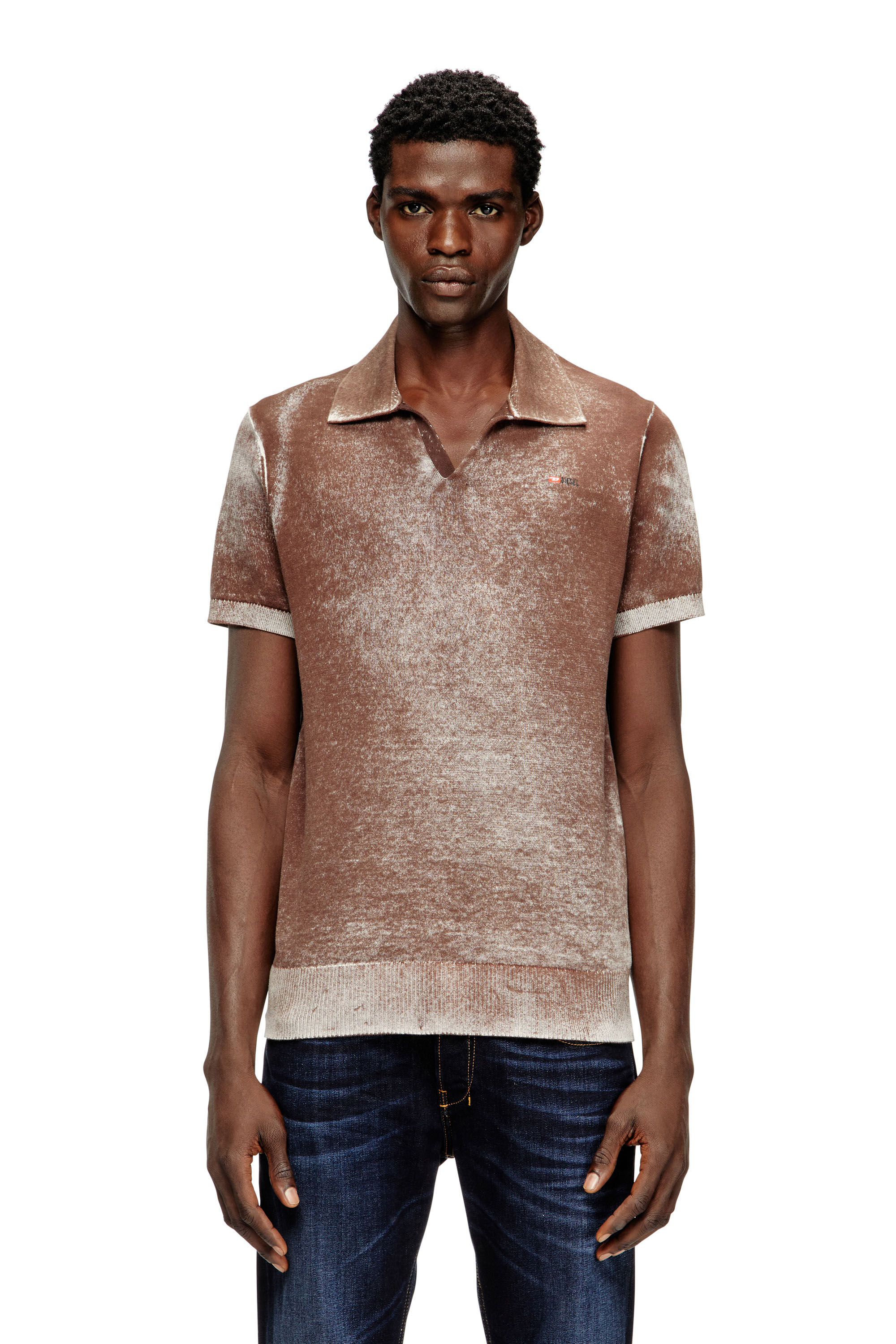 Men's Knit polo shirt with faded reverse print | Marrone | Diesel