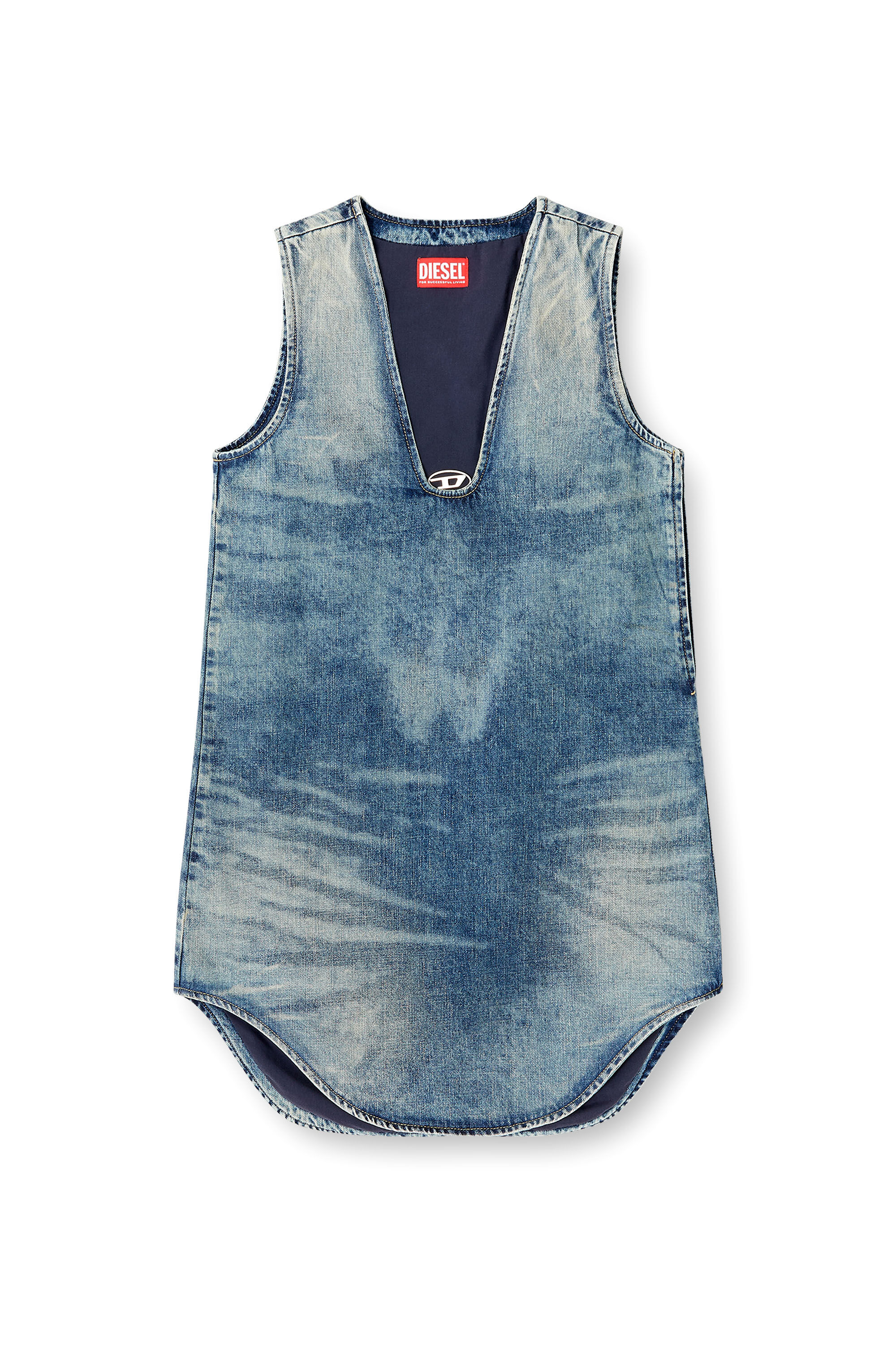 Diesel - DE-LARIS-DRESS-S, Female's Short dress in marbled denim in Medium Blue - 2