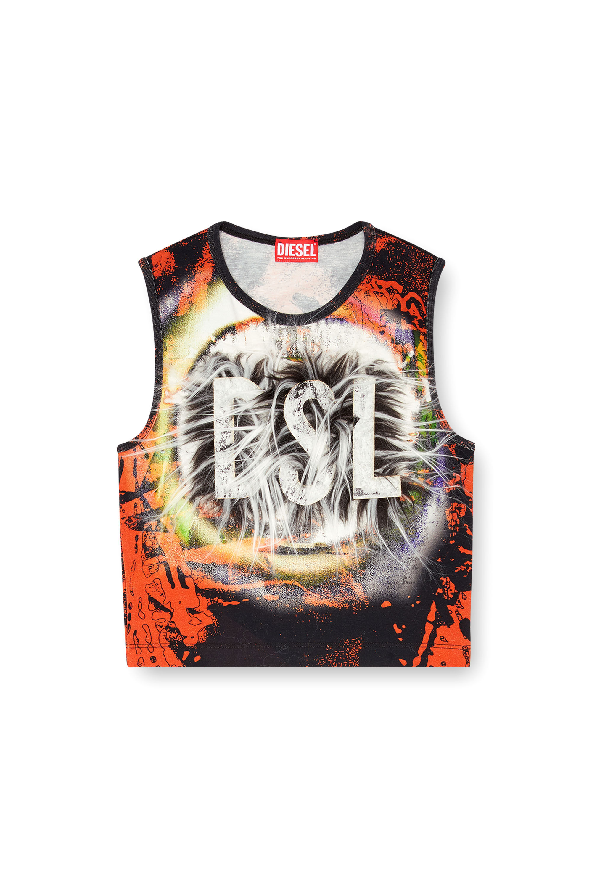 Diesel - T-GRAFITE, Female's Cropped tank top with fuzzy logo in Black - 2