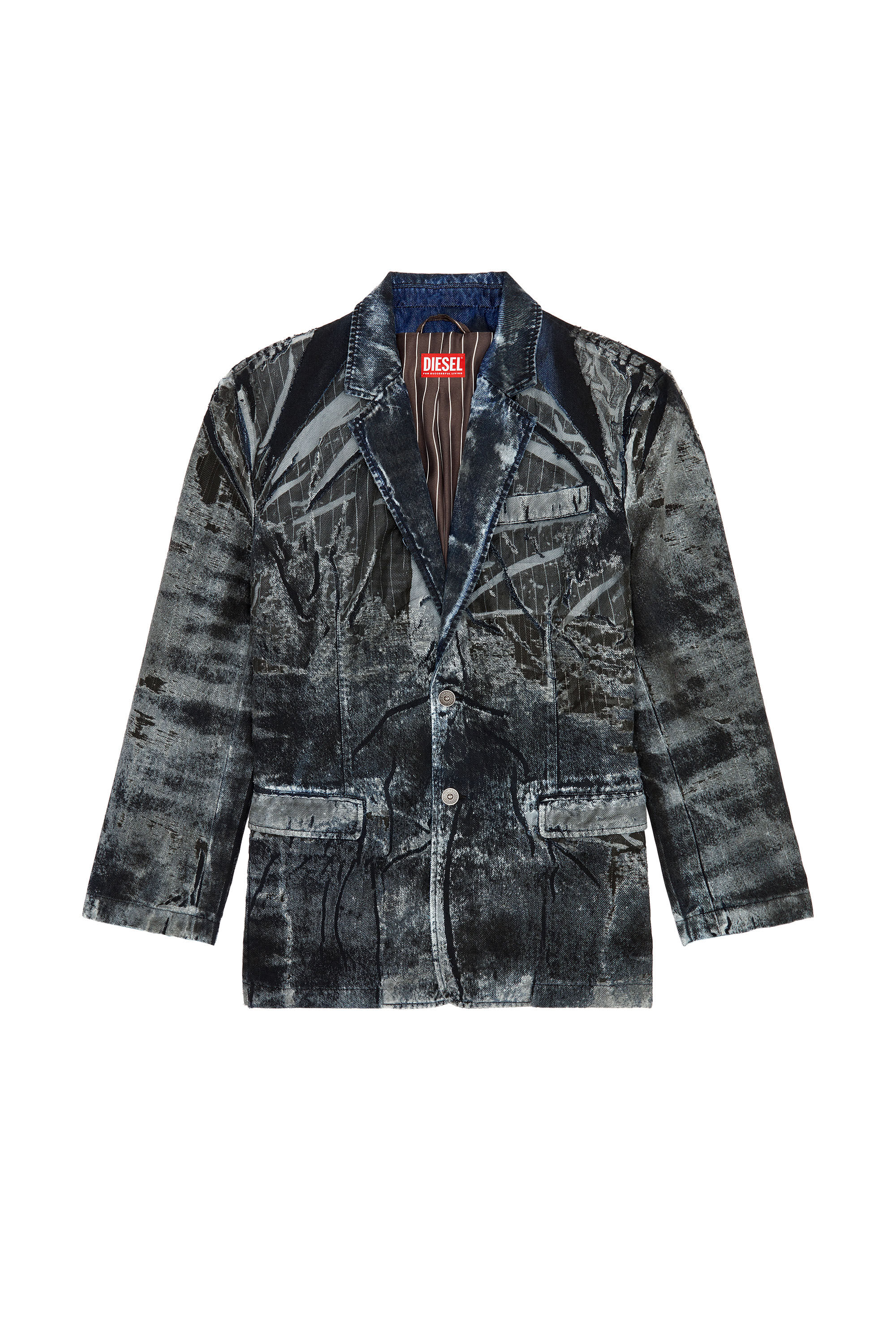 Diesel - D-BLA-DEV-FSE, Blazer en denim dévoré à fines rayures Mixte in Polychrome - 2