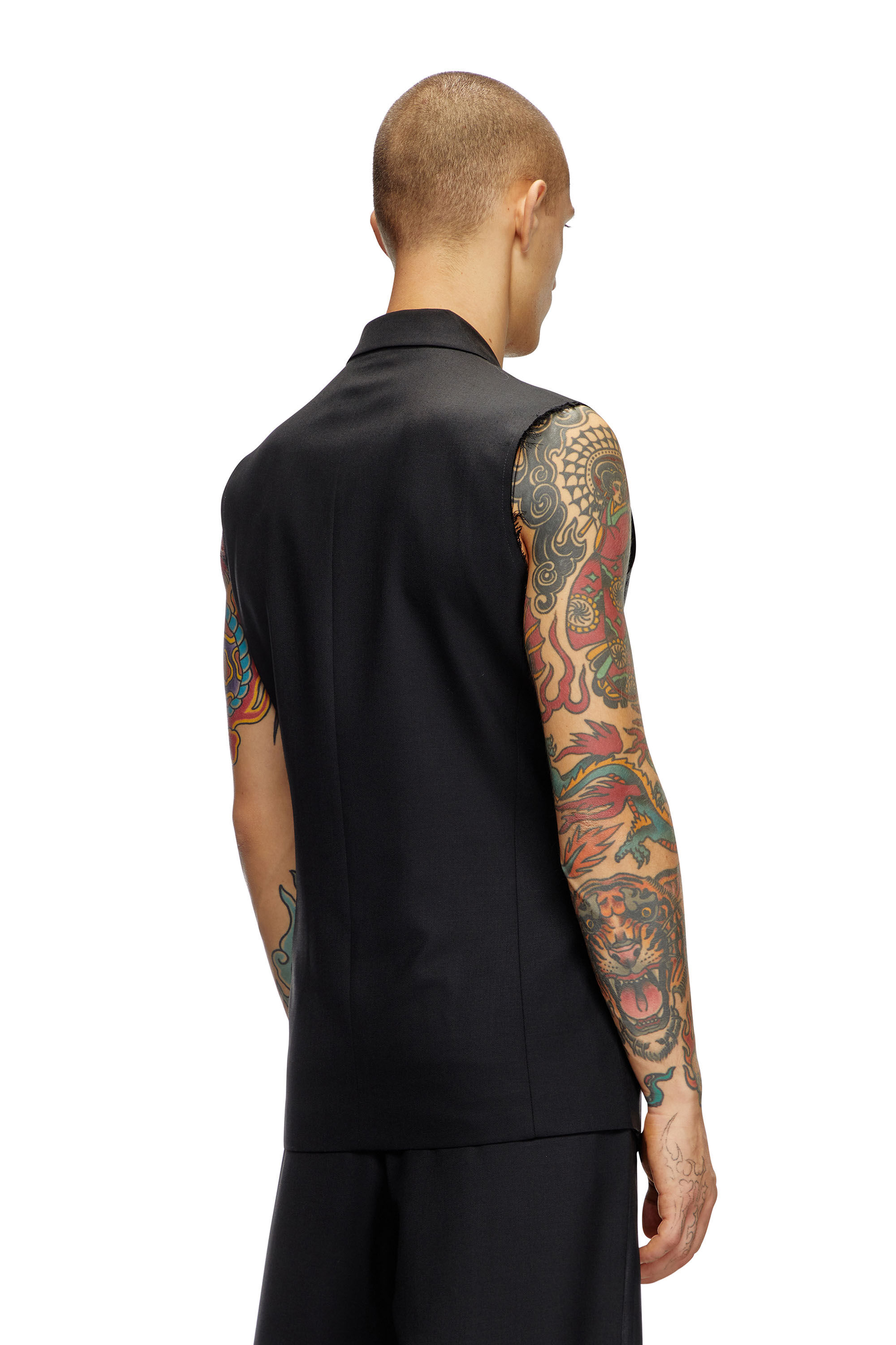 Men's Tailored vest with coated front | Black | Diesel CA