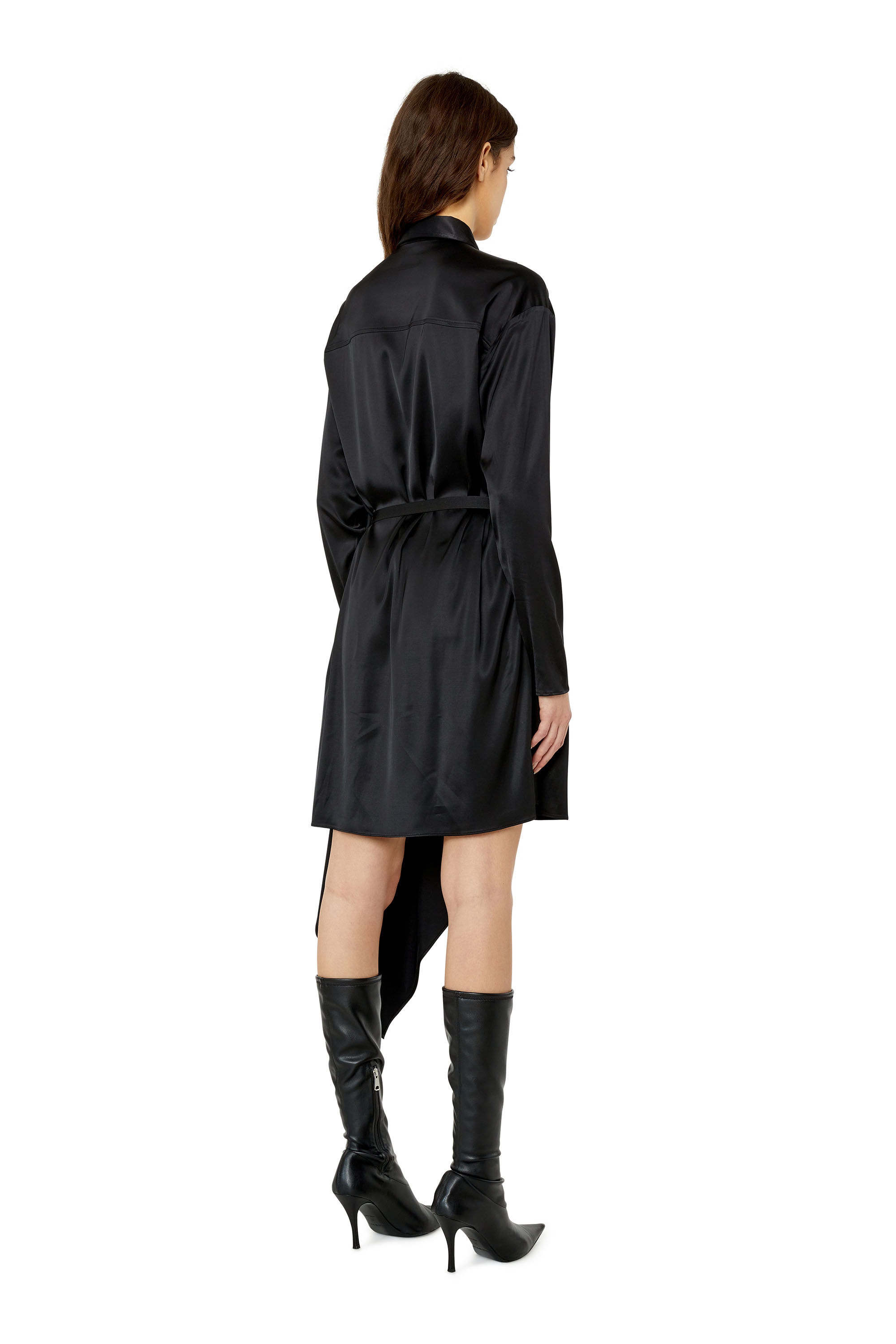 Diesel - D-TRISS, Female's Asymmetric dress in fluid satin in Black - 3