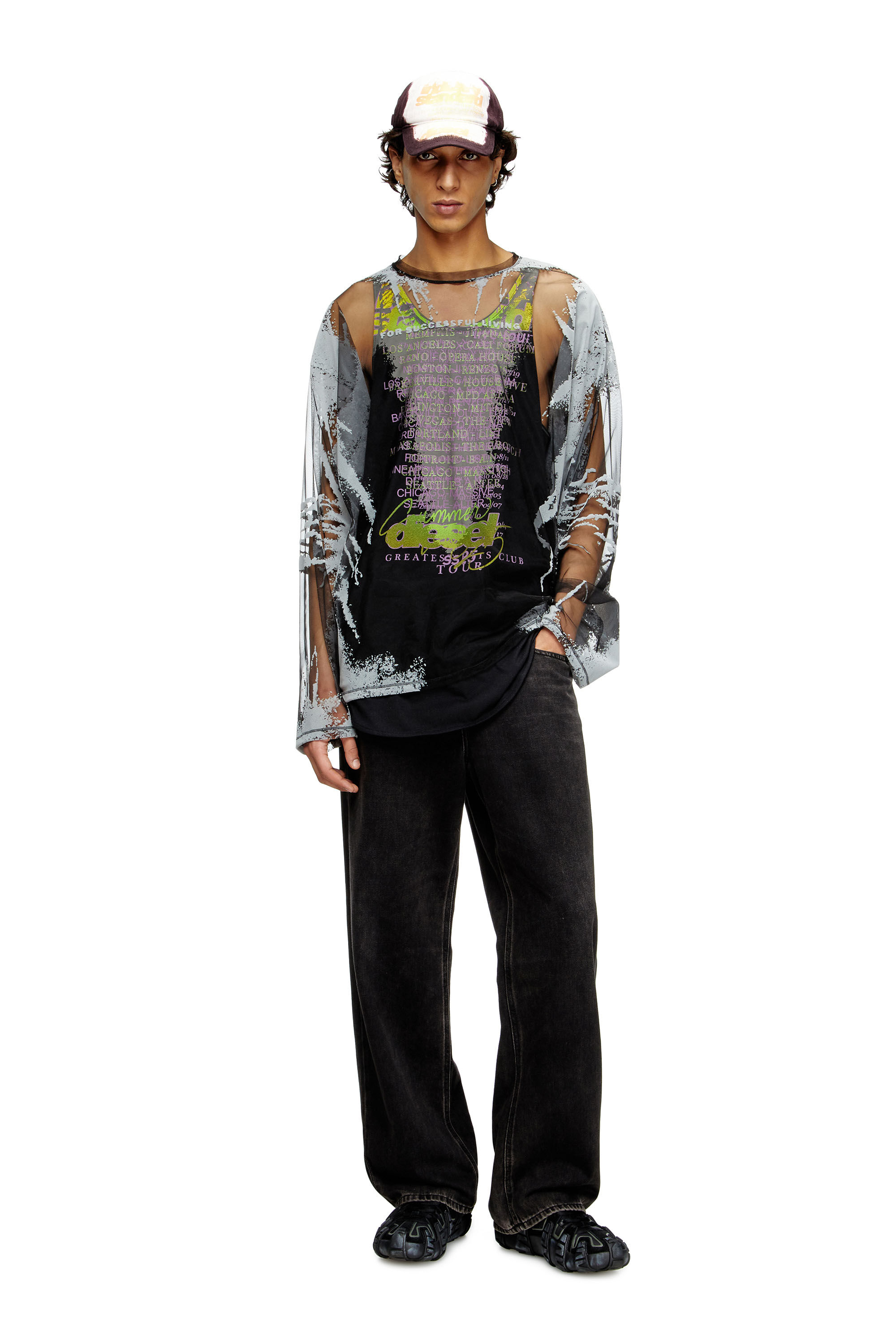 Women's Long-sleeve nylon T-shirt with lyrics print | Black