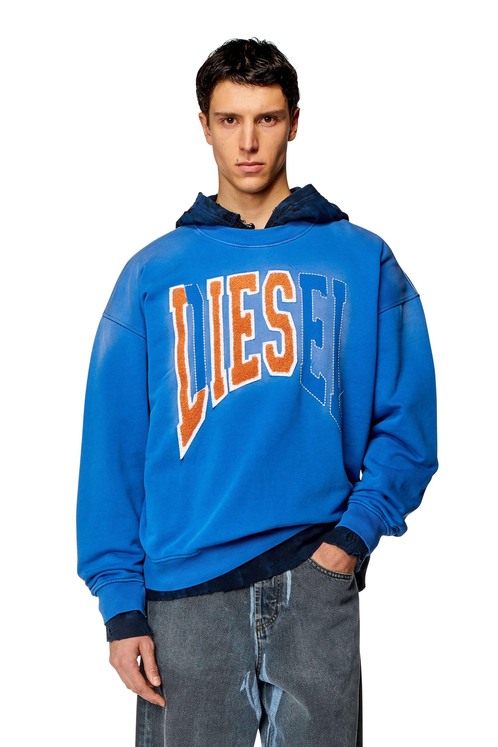 Men's College sweatshirt with LIES patches | Blue | Diesel
