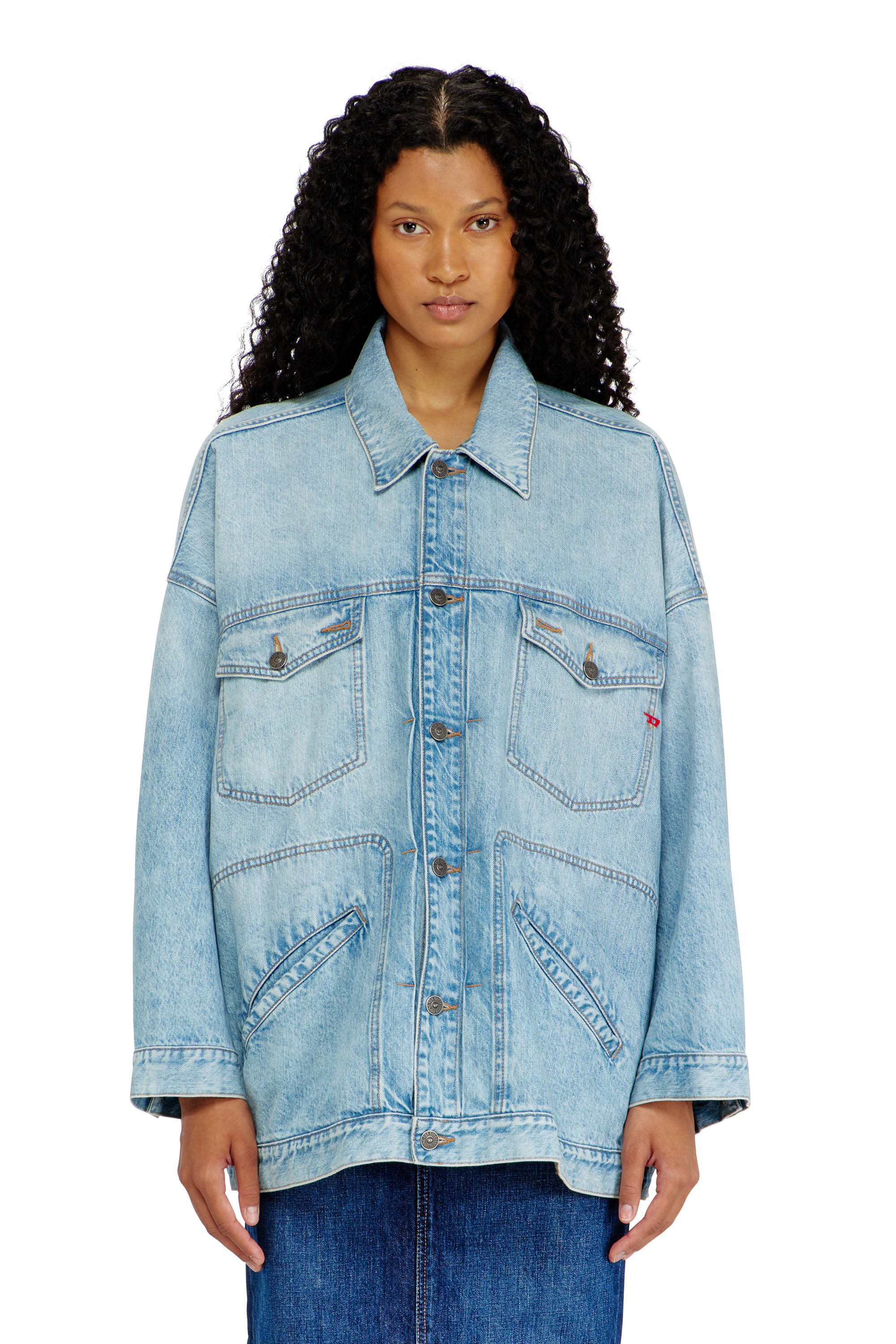 Diesel - DE-LIN, Woman's Oversized denim workwear jacket in Light Blue - 3