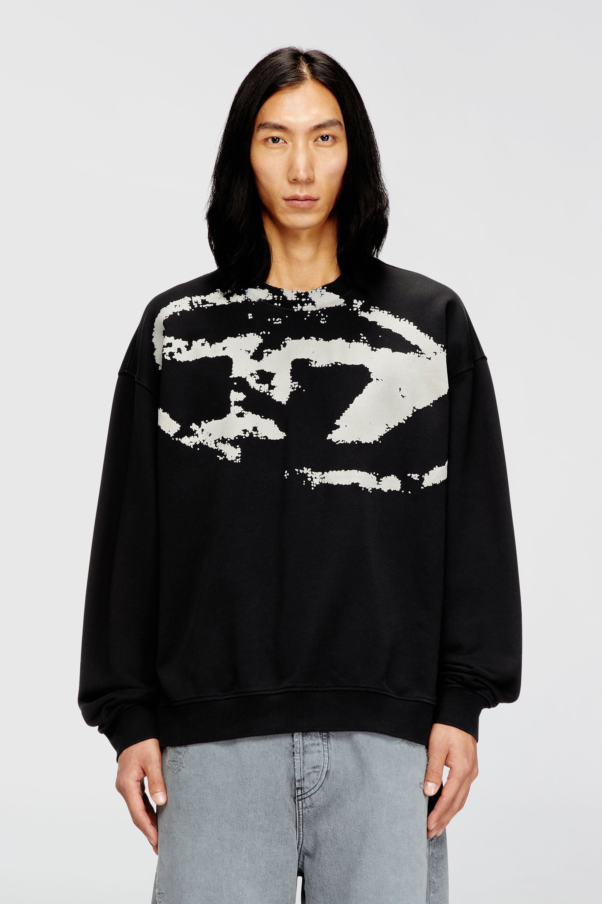 Diesel - S-BOXT-N5, Man's Sweatshirt with distressed flocked logo in Black - 3