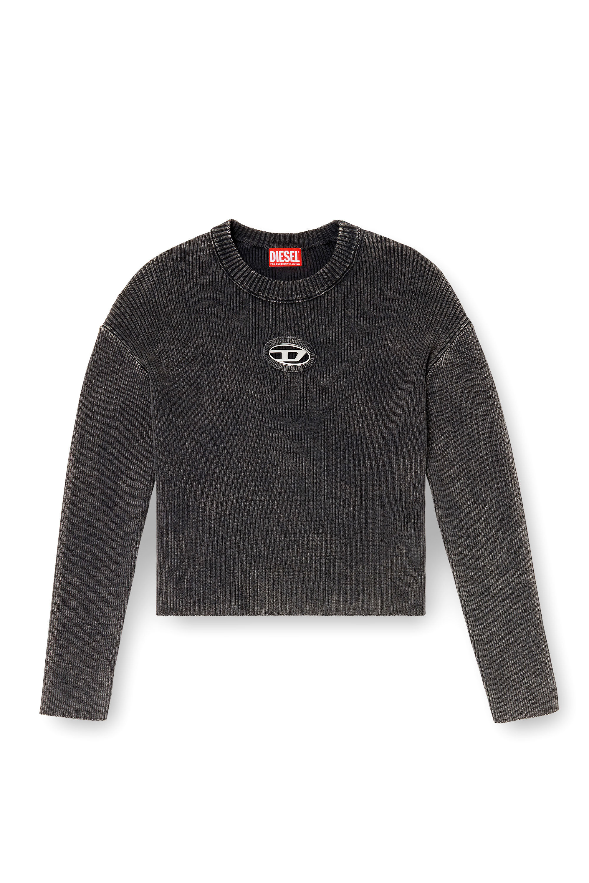 DIESEL ニット Women's Cut-out ribbed jumper with Oval D plaque | Grey | Diesel