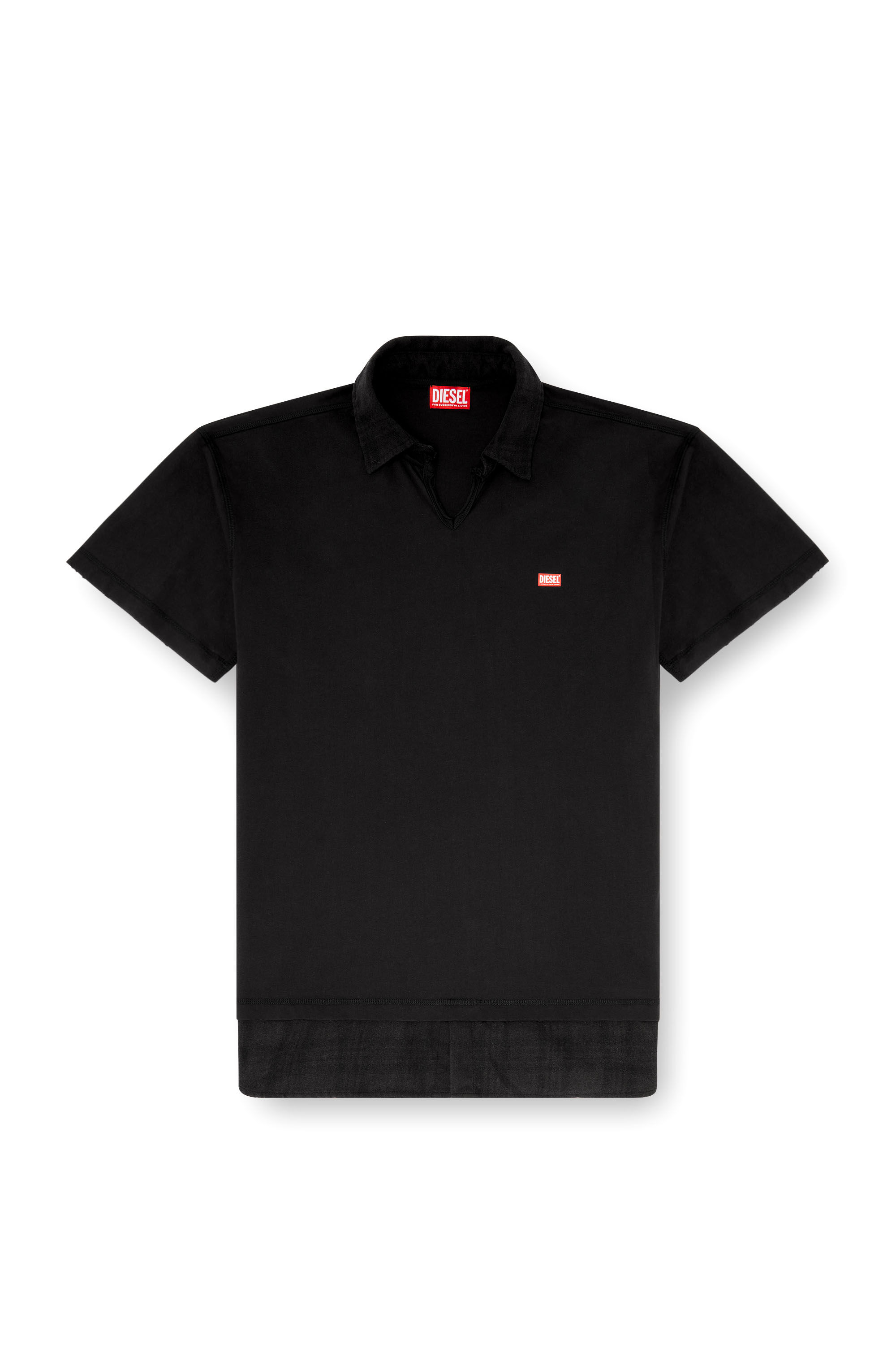 Diesel - T-ANSEL, Male's Jersey polo shirt with check flannel trims in null - 2