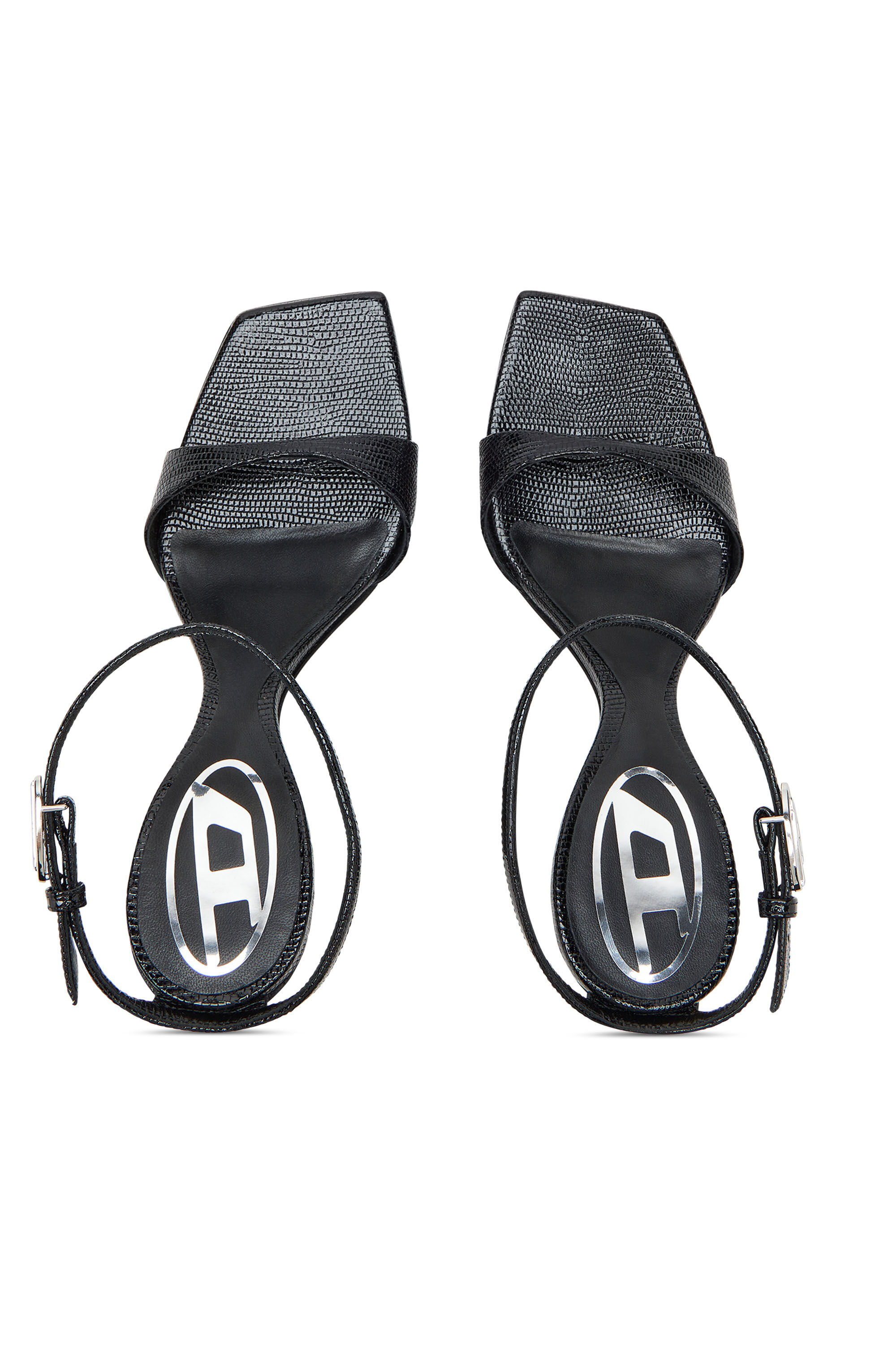 Diesel - D-AMBER SANDAL WEDGE, Female's D-Amber-Wedge sandals in lizard-effect leather in Black - 5